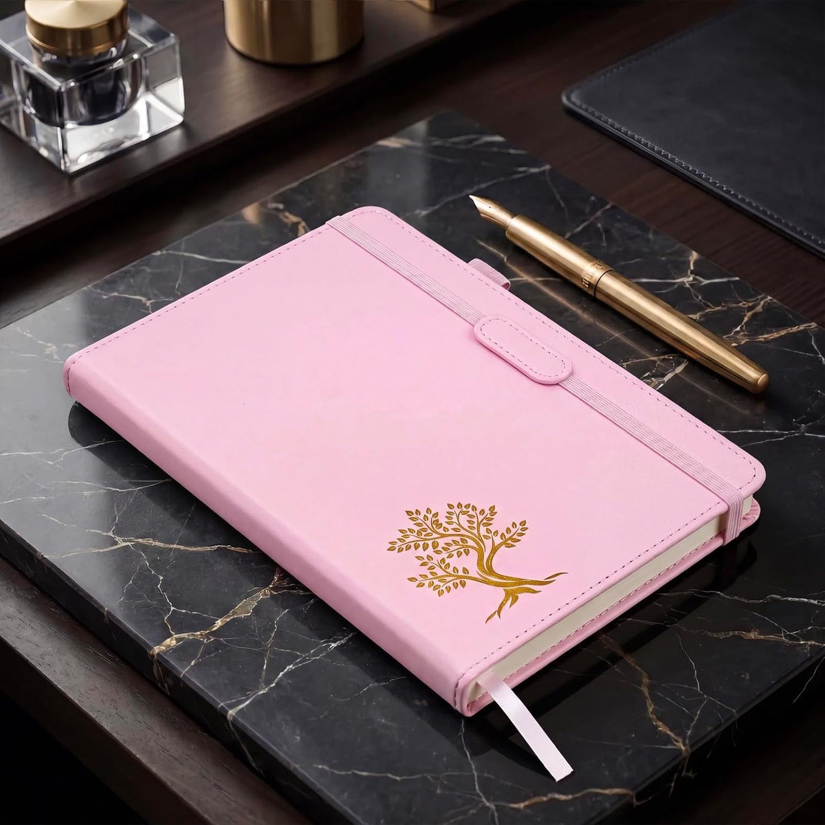 Vintage Hardcover Leather Journal Notebook, A5 Lined Notebook for Business Work School, 224 Pages 100GSM Thick No Bleed Paper, 180° Lay Flay Premium Writing Notebook for Note Taking Daily Diary Travel (Pink)