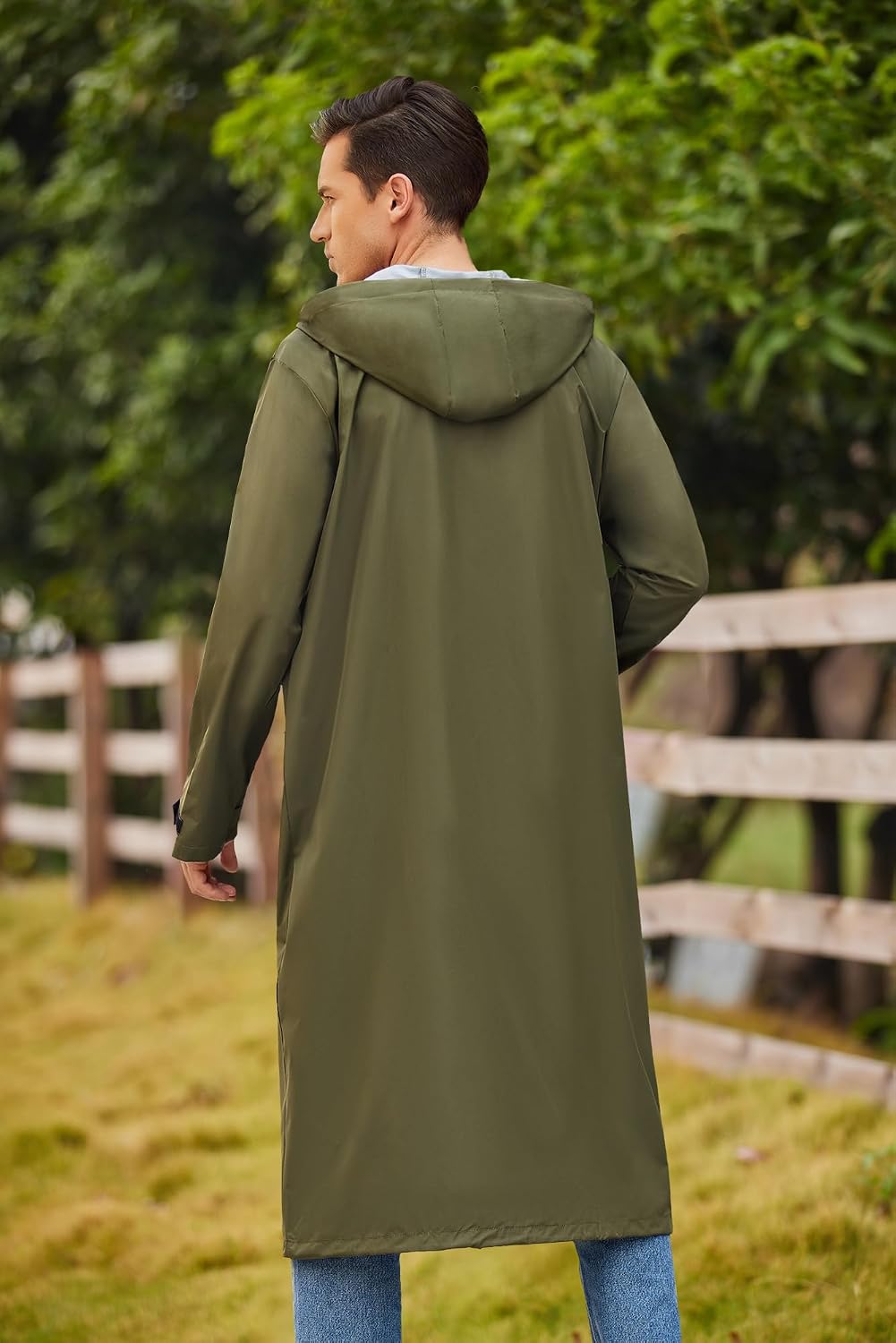 COOFANDY Long Rain Coats for Men Waterproof Trench Jacket with Hood
