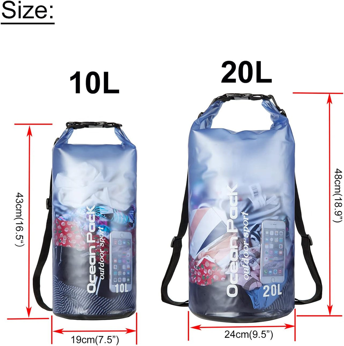 Floating Waterproof Dry Bag 10l/20l,Roll Top 10L/20L Waterproof Dry Bag Backpack For Kayaking Boating Swimming for Women Men