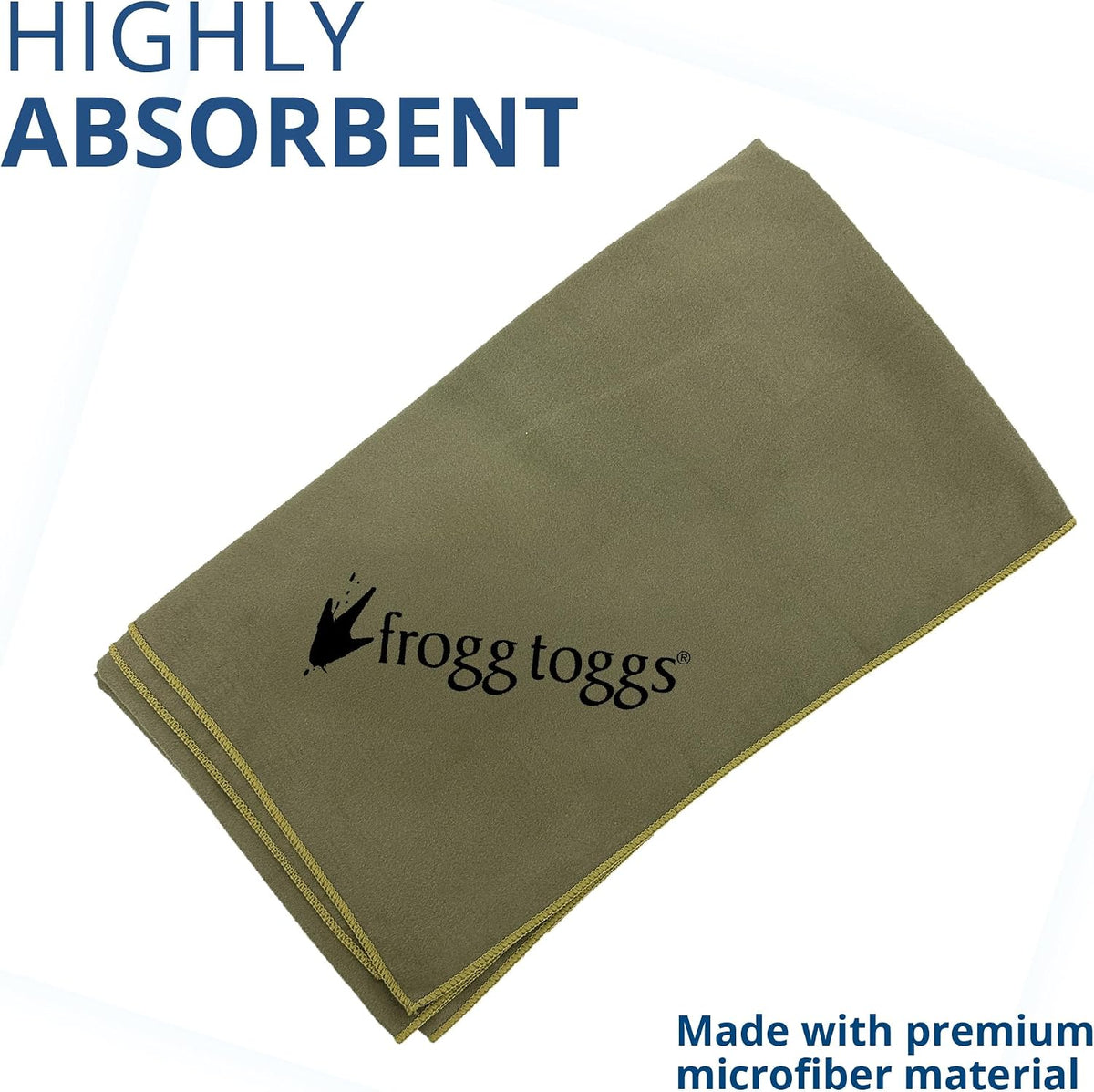 FROGG TOGGS Beach-Camp Microfiber Cooling Drying Towel with Mesh Storage Bag, Machine Washable, OD Green, 35”x 62”