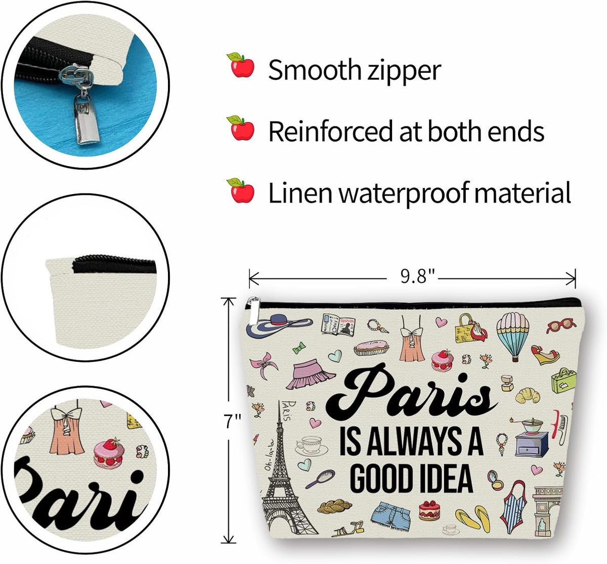 Paris Travel Essentials Makeup Bag For Women & Teen Girl Travellers Gifts