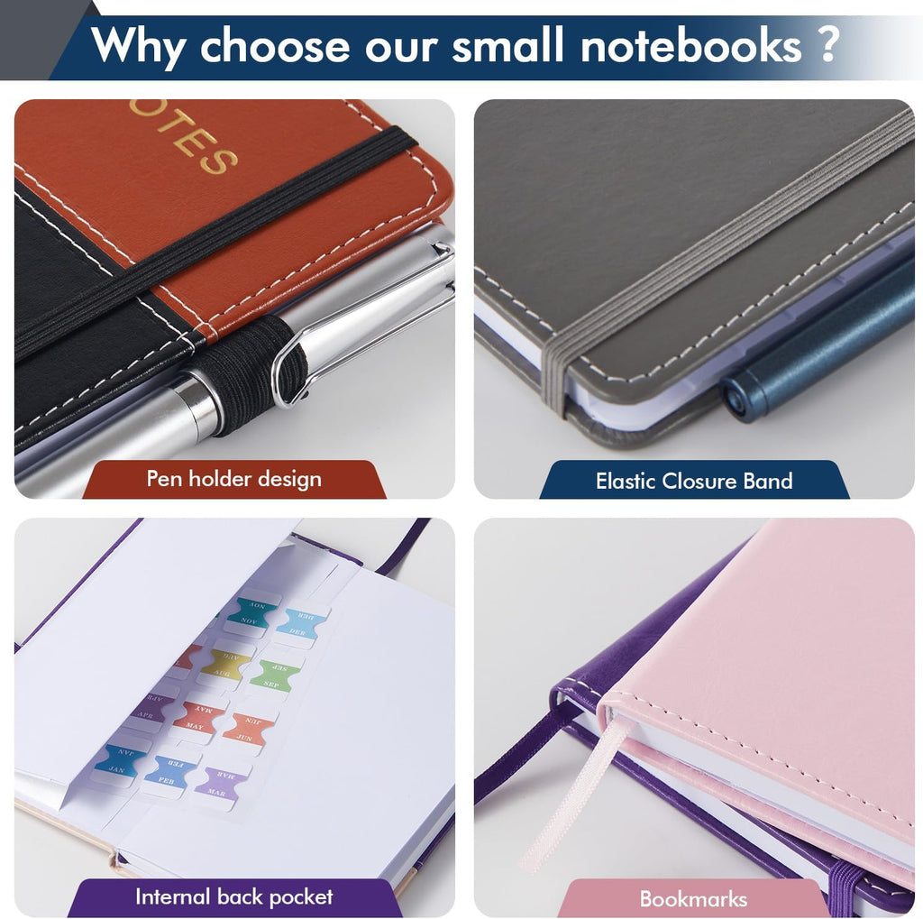 Pocket Notebook Small Journal, 3.8" x 7", A6 Lined Journaling Notebook for Women/Men Work, 140 Pages, Leather Hardcover, School Office Supplies