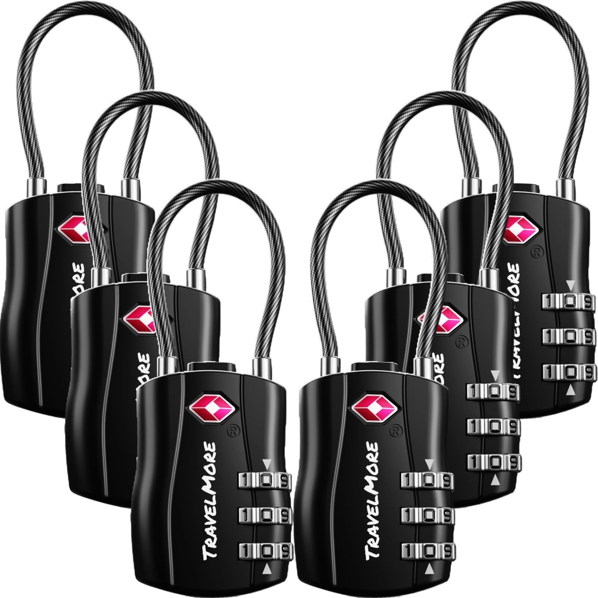 TravelMore TSA Approved Luggage Locks, Travel Combination Cable Locks