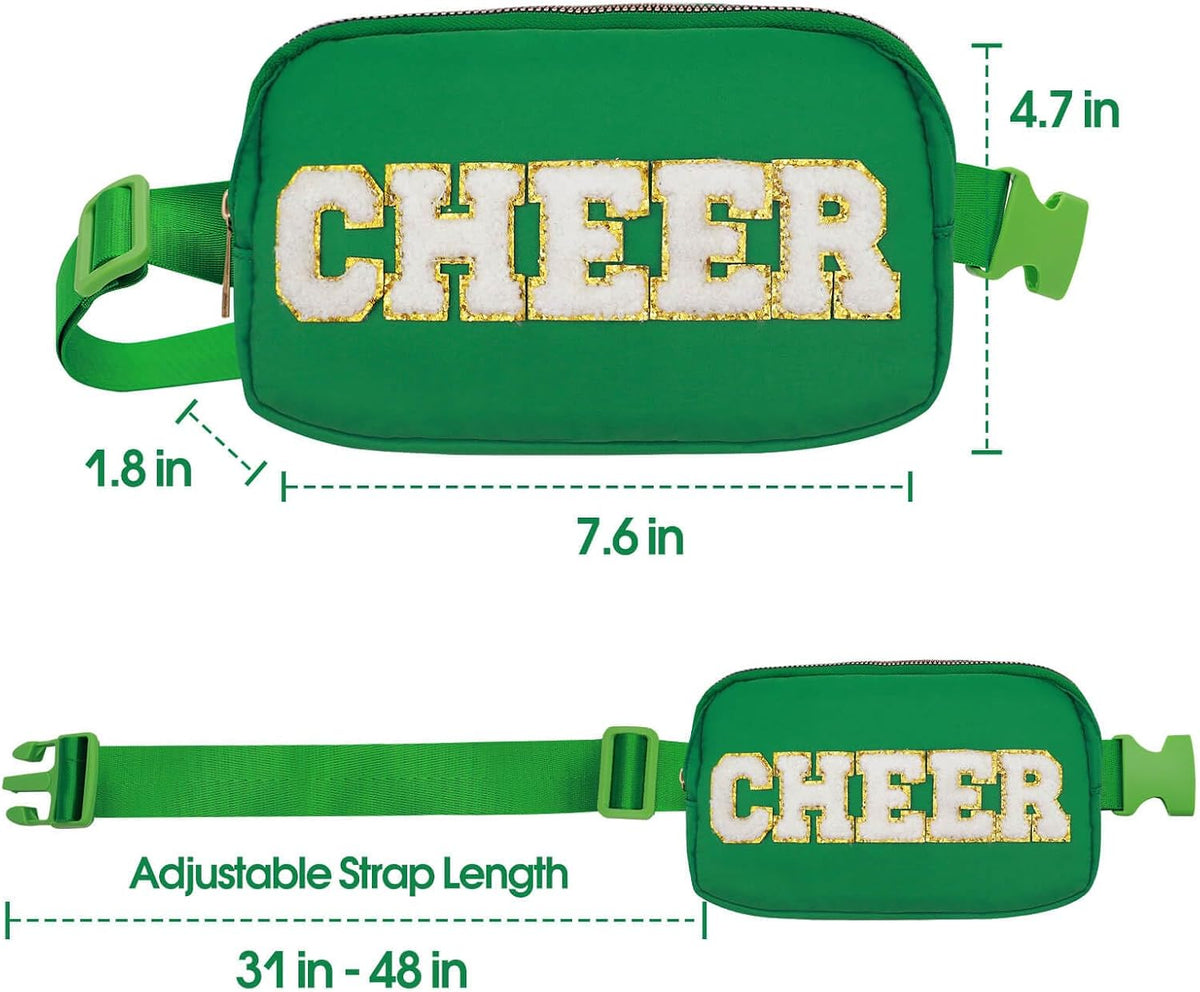 PainZieteg Cheer Fanny Pack for Girls, Chenille Letter Nylon Belt Bag Green