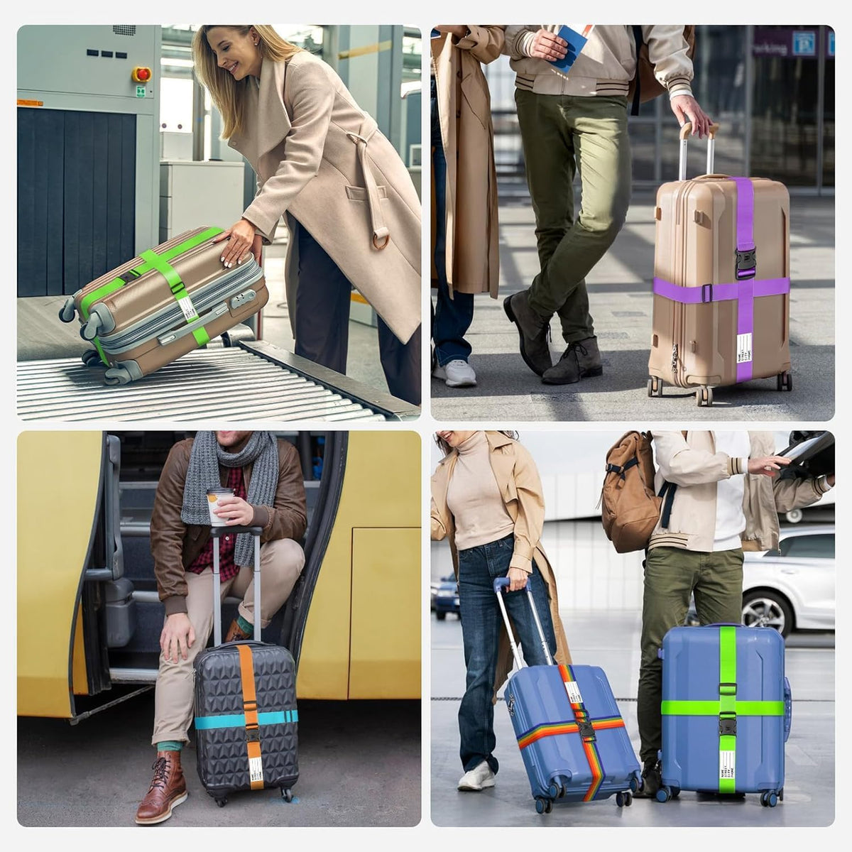 BILIONE Luggage Straps for Suitcases, Adjustable Lockable Suitcase Straps