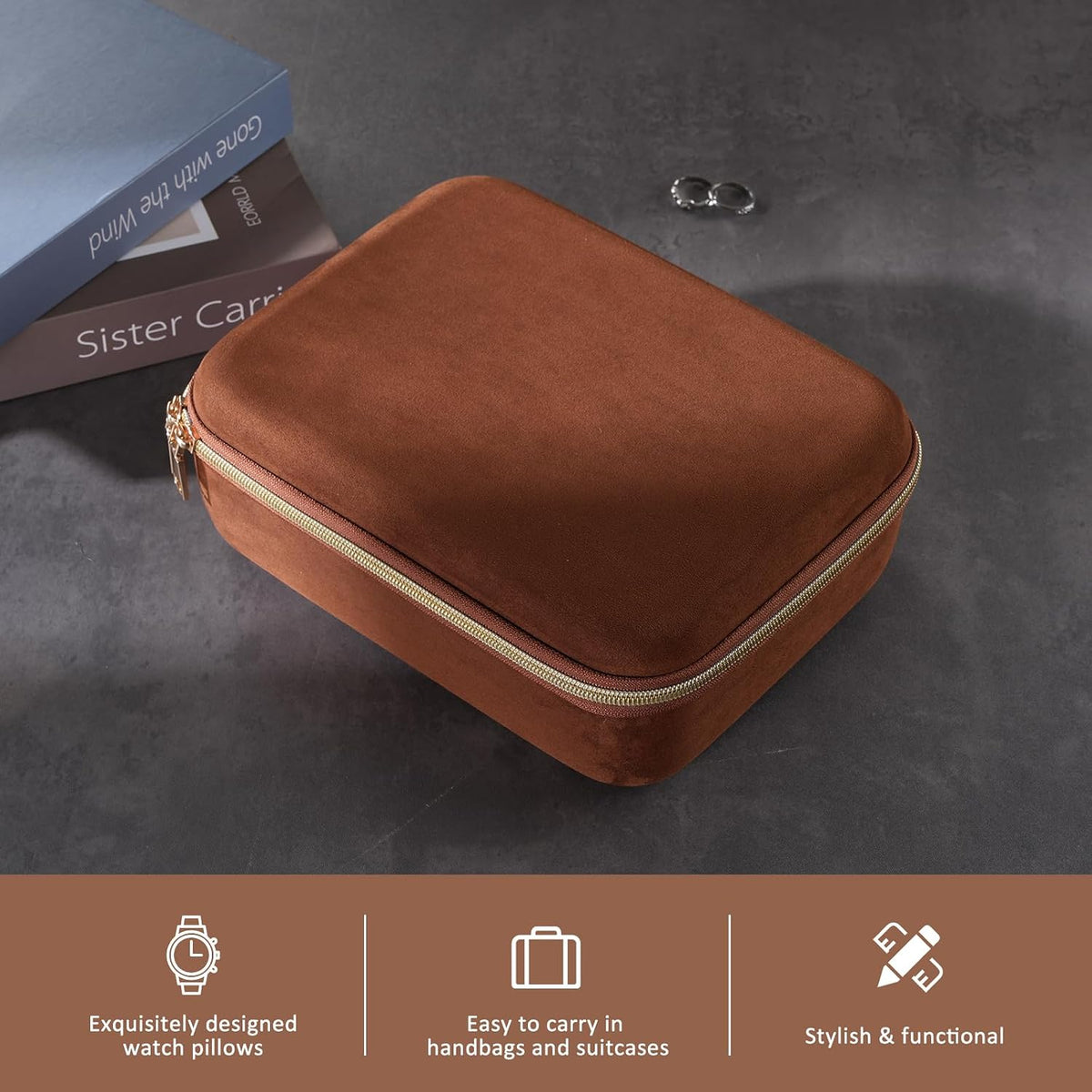 ProCase Mens Travel Jewelry Case, Jewelry Box & Organizer for Men -Brown