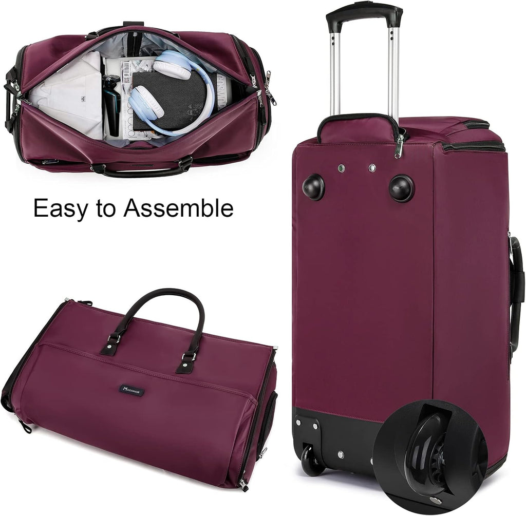 Modoker 3-in-1 Rolling Garment Duffle Bag with Wheels, 25in Red