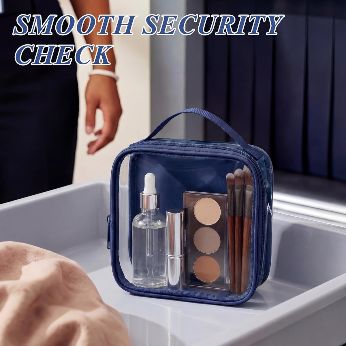 Abbylike 3 Pcs Small Toiletry Bags Reusable Quart Size Travel Liquid Pouch Single-sided Clear PVC Carry-on Organizer with Handle Cosmetic Bags for Airport Security Women Men(Navy Blue)
