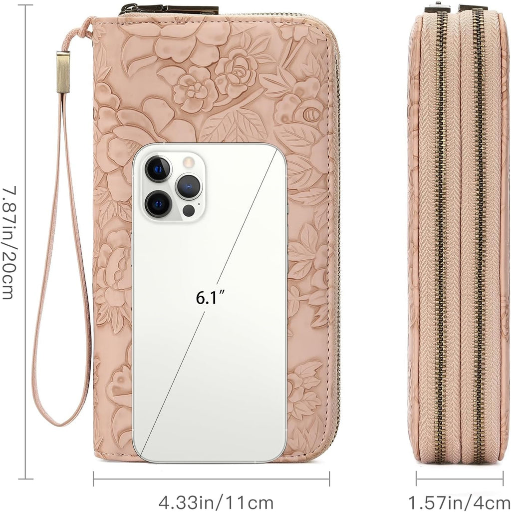 GAEKEAO RFID Leather Wristlet Wallet for Women with Grip Strap