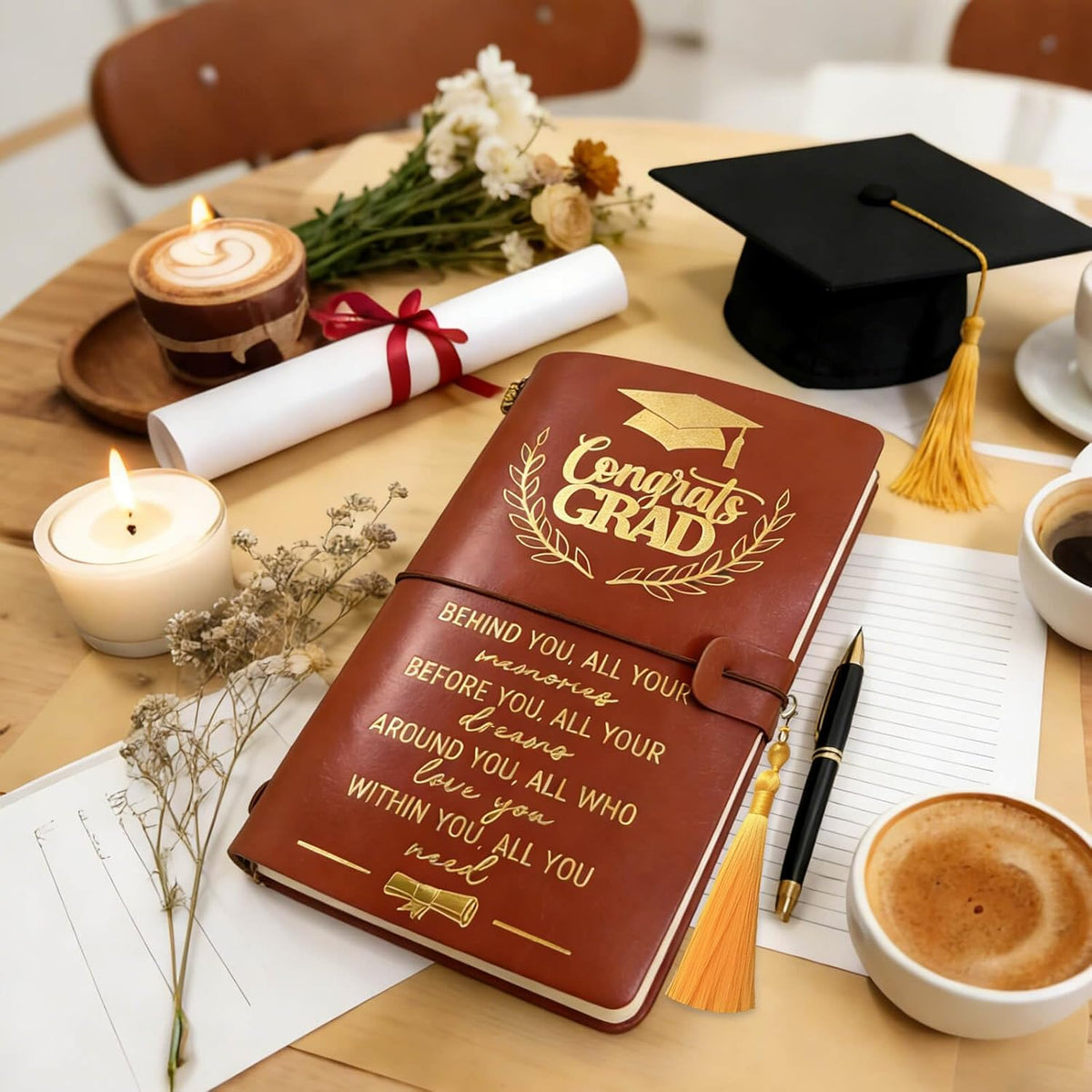Graduation Gifts Leather Journal Notebook for Her Him, Class of 2026 Senior High School College Masters Degree Phd Nurse Inspirational Graduation Gift Ideas for Women Men Student Graduate Travel