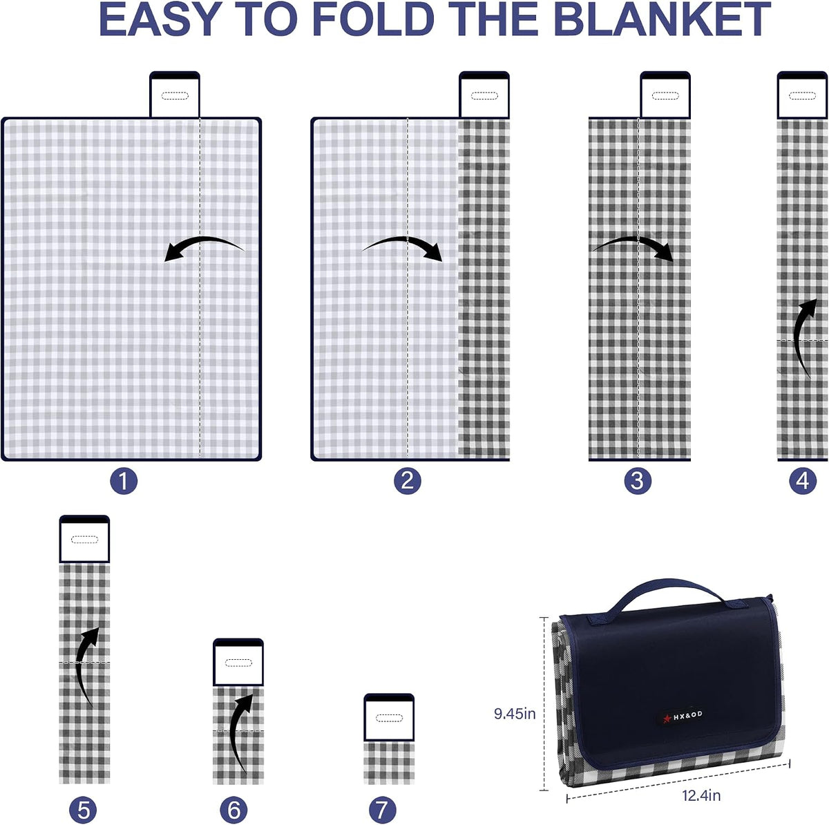 HX&OD Picnic Blanket Outdoor Extra Large Picnic Mat 80"X60" Camping Blanket Beach Blanket Foldable Waterproof Sand Mat Hiking Travel Family Concerts(Blue)
