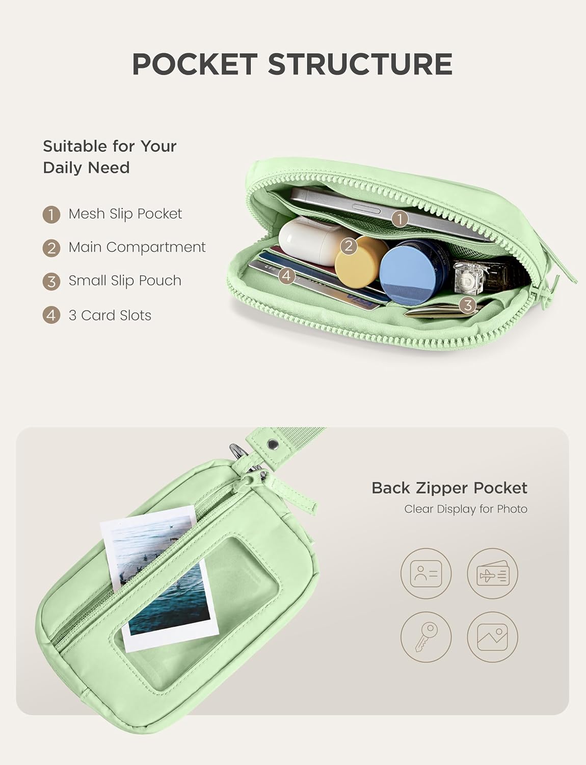 Uselike Womens Wallet Card Holder Purse with Zipper Quilted Phone Wallet RFID Blocking Small Wristlet Wallets for Everyday, Travel (Light Green, Small)