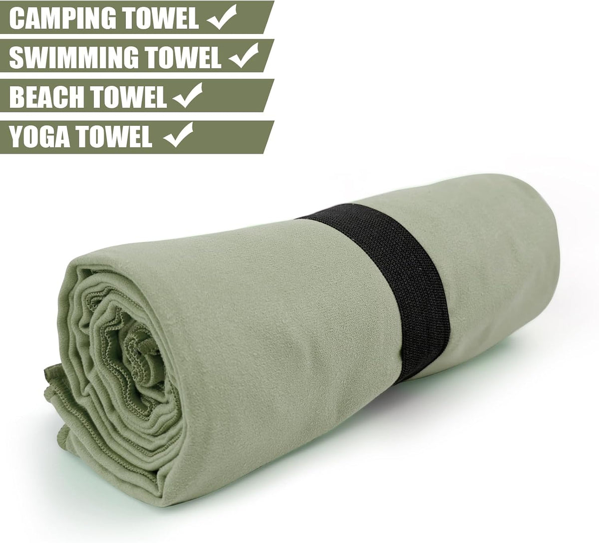 Swimming Pool Towel XL Size Microfiber Quick Dry Camping Hiking Beach Travel Yoga Mat Body Towels (Army Green, 1 Pack XL)