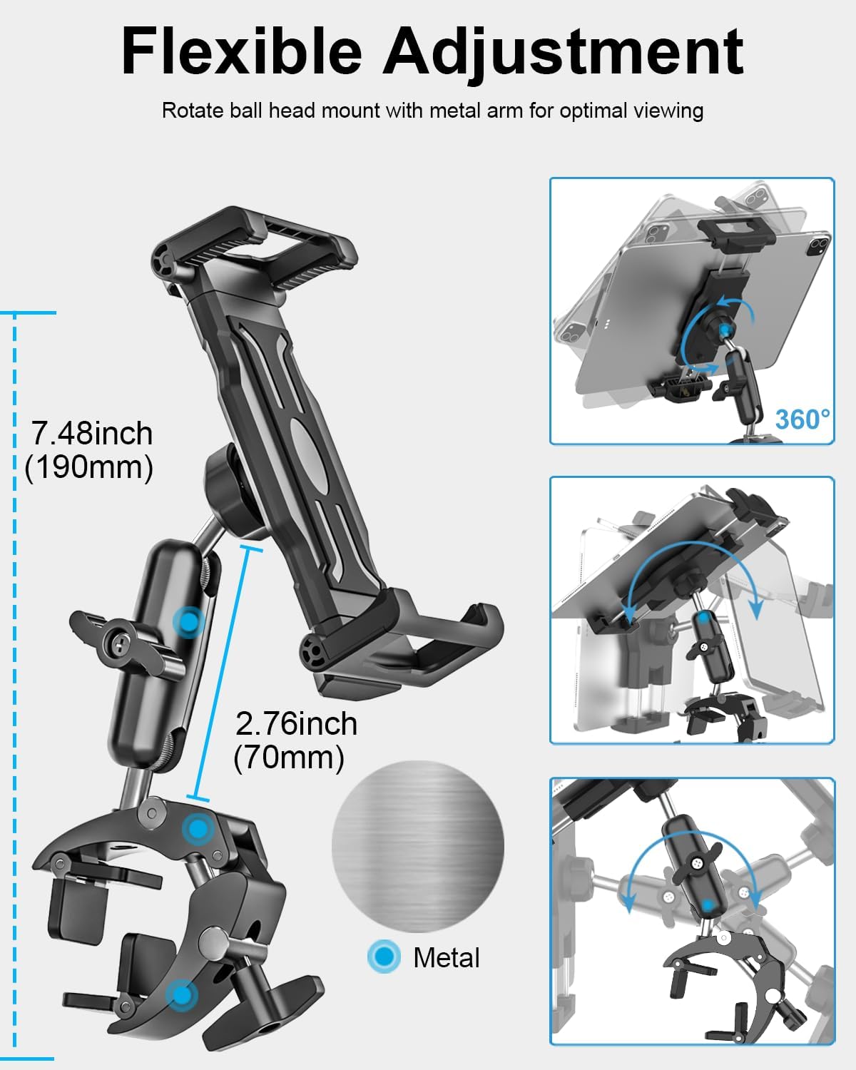 Aluminum Tablet Yoke Mount - [Large Clamp] [Thick Case Friendly] Airplane Tablet Holder, Aviation Flight Stick Clip Stand for Pilot, for iPad Pro Air Mini, iPhone, Galaxy, Fire, 6-15.6" Devices