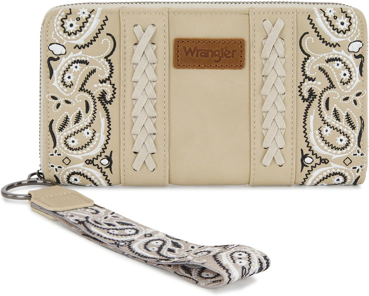 Montana West Wrangler Western Paisley Wristlet Wallet for Women, PU Leather Zip Around Clutch with RFID Blocking & Coin Pocket