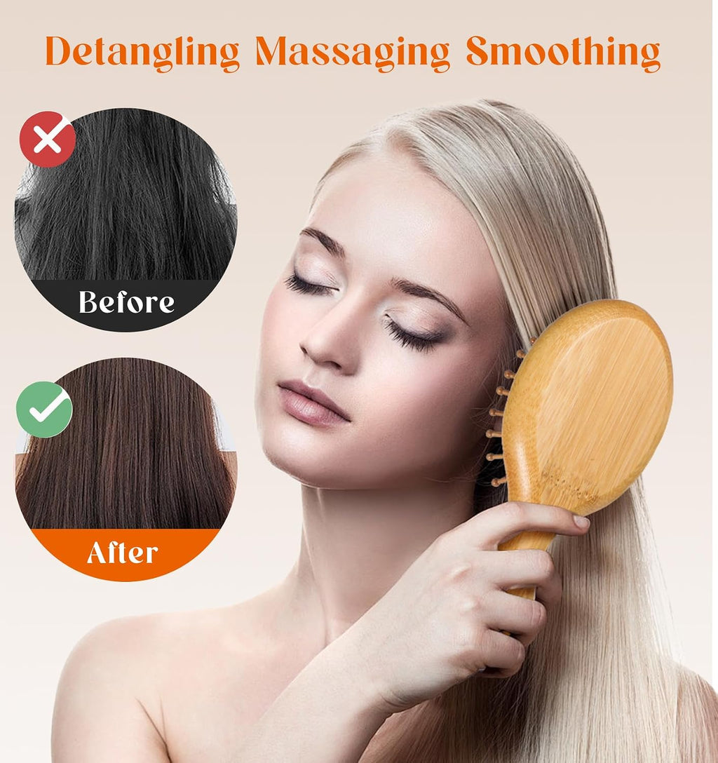 Mini Bamboo Brush, 2 PCS Bamboo Hair Brush Detangler