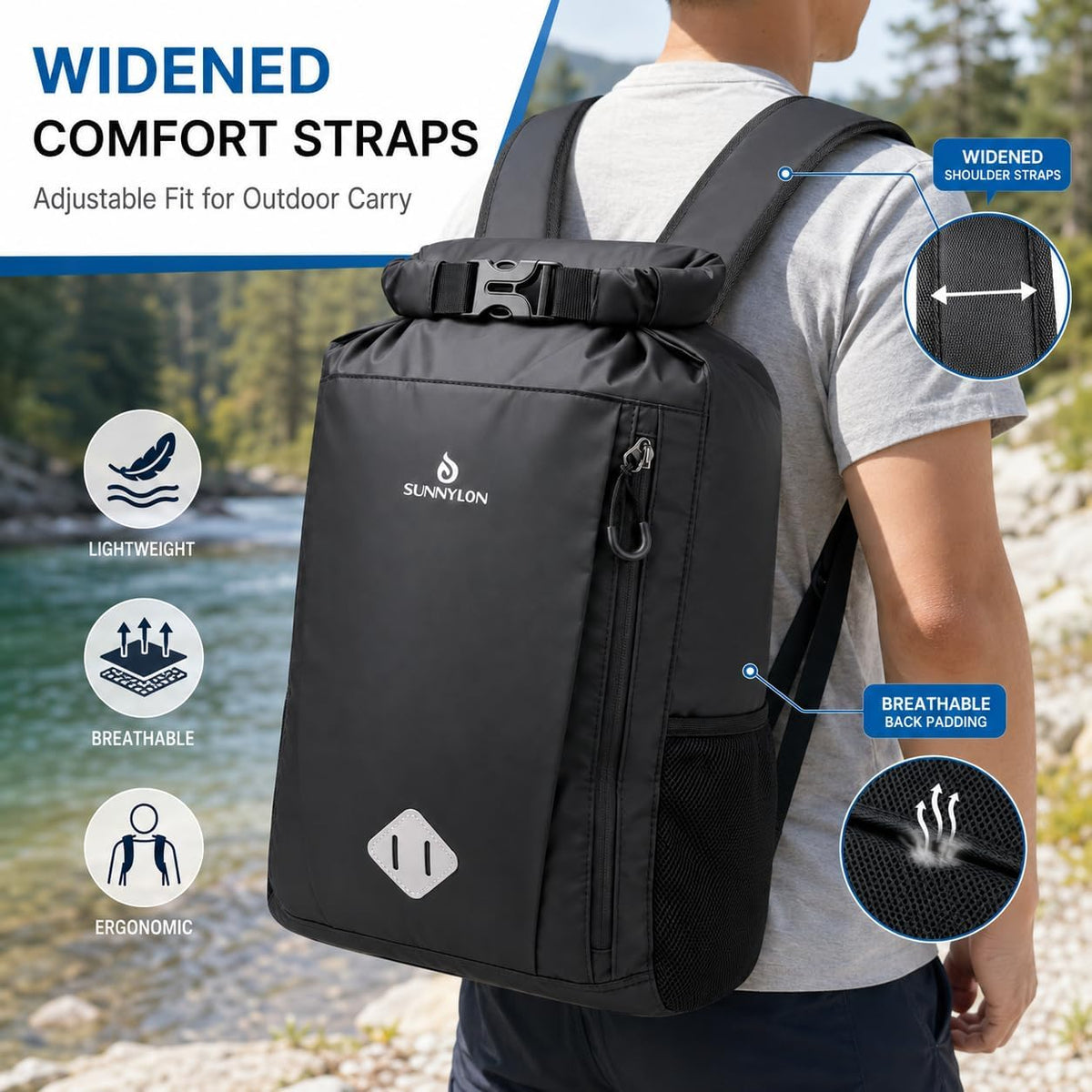 Dry Bag Backpack, 20L Dry Bag Waterproof with Waist Pouch and Phone Case,Roll top Dry bag for kayaking,Marine dry bag for Kayaking, Beach, Rafting, Boating, Hiking, Camping and Fishing