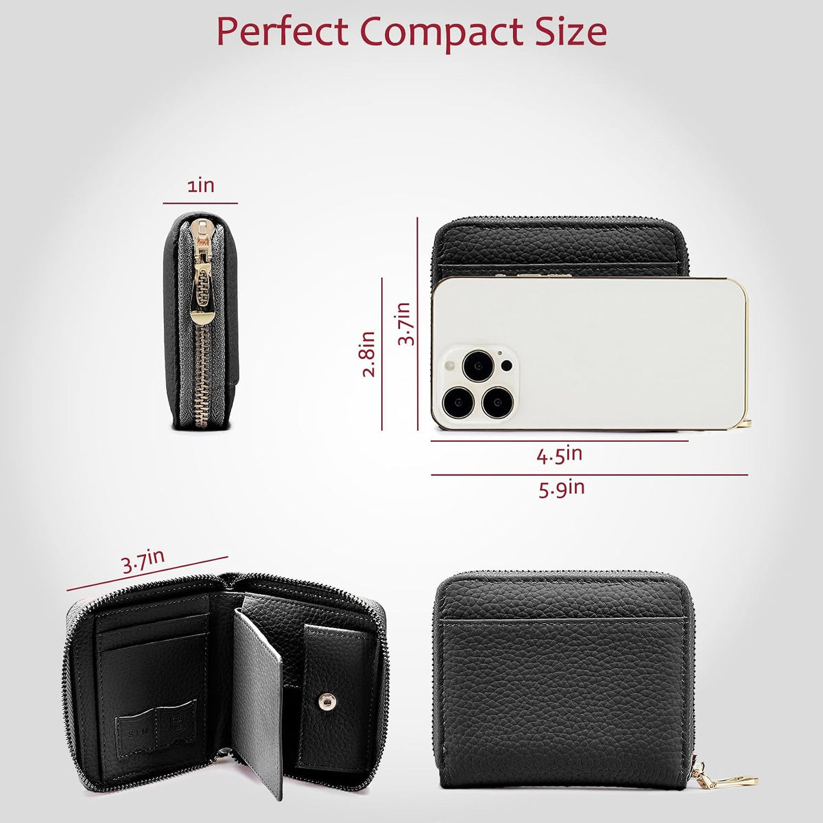 RFID Blocking Leather Wallets for Women, Zip Around Small Wallet