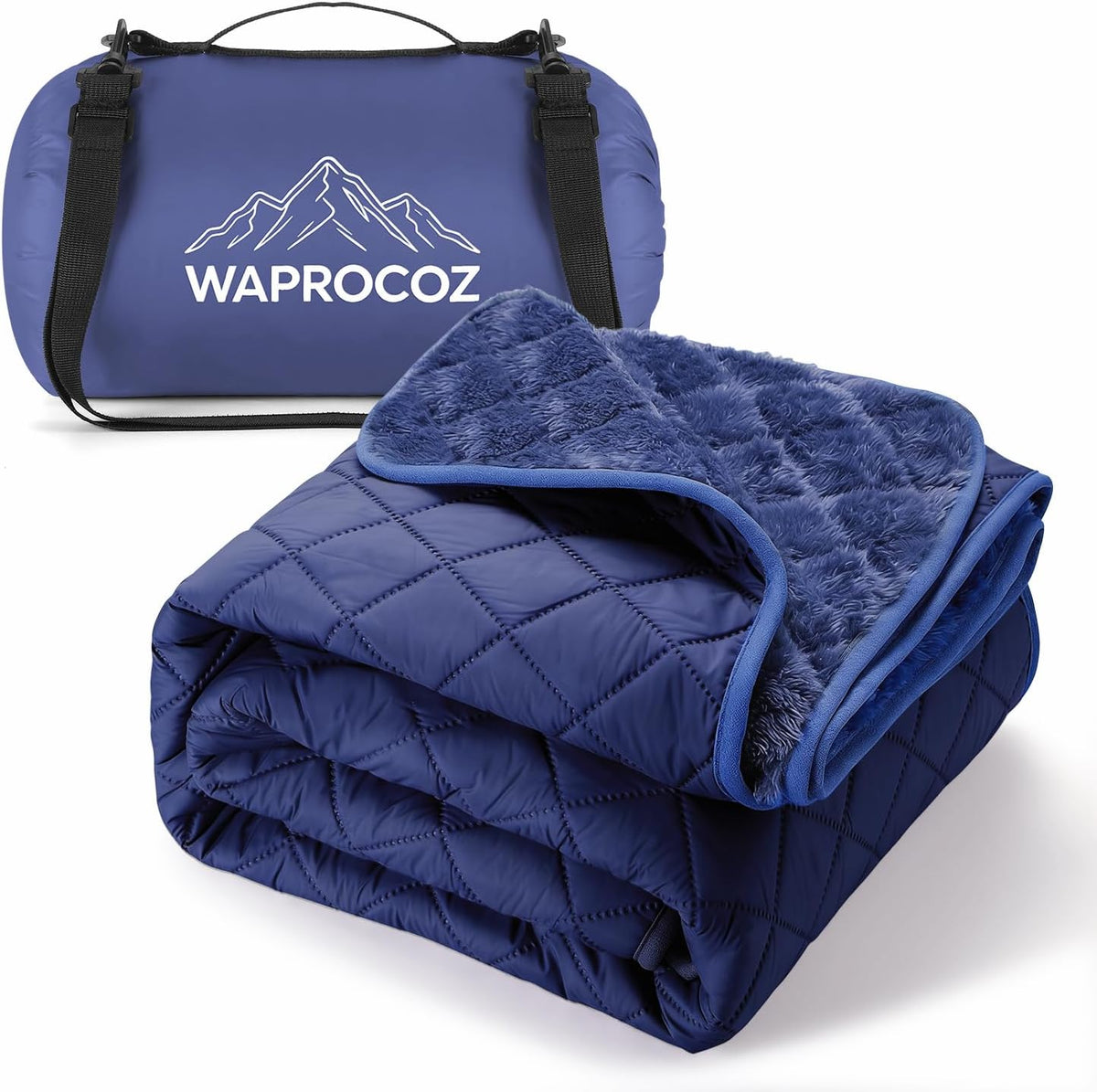 Waterproof Camping Blanket Coral Fleece Navy Blue 130x178cm