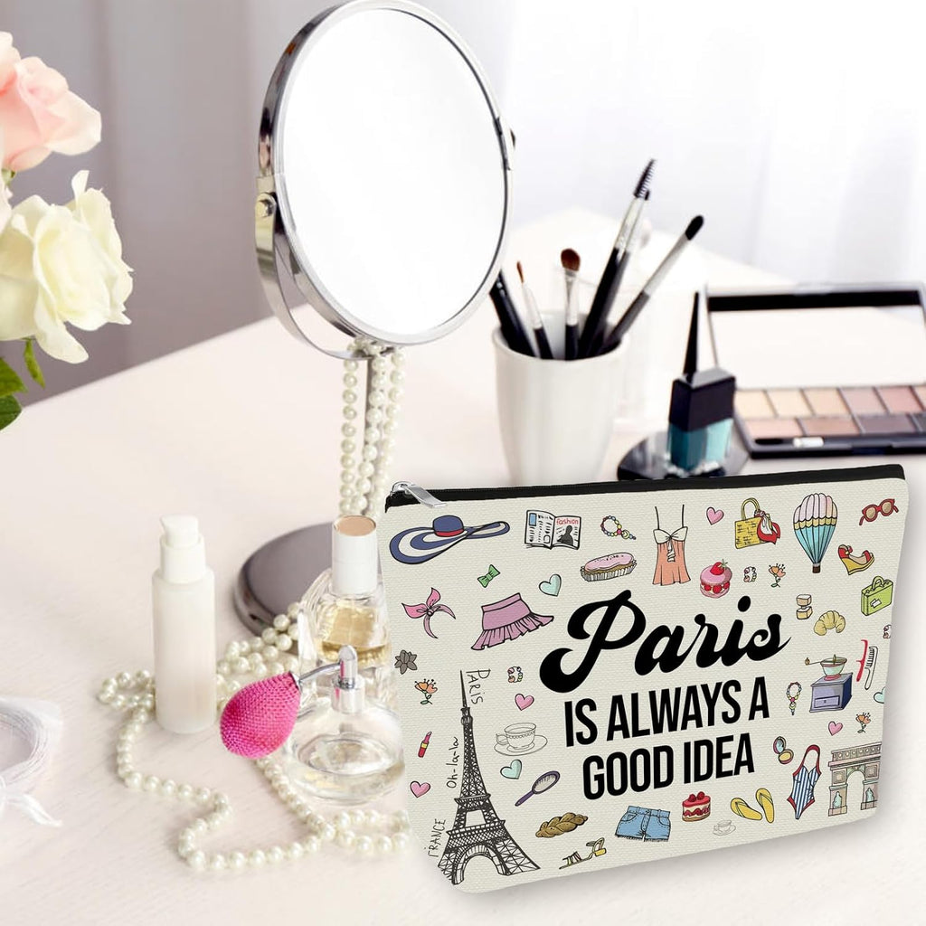 Paris Travel Essentials Makeup Bag For Women & Teen Girl Travellers Gifts