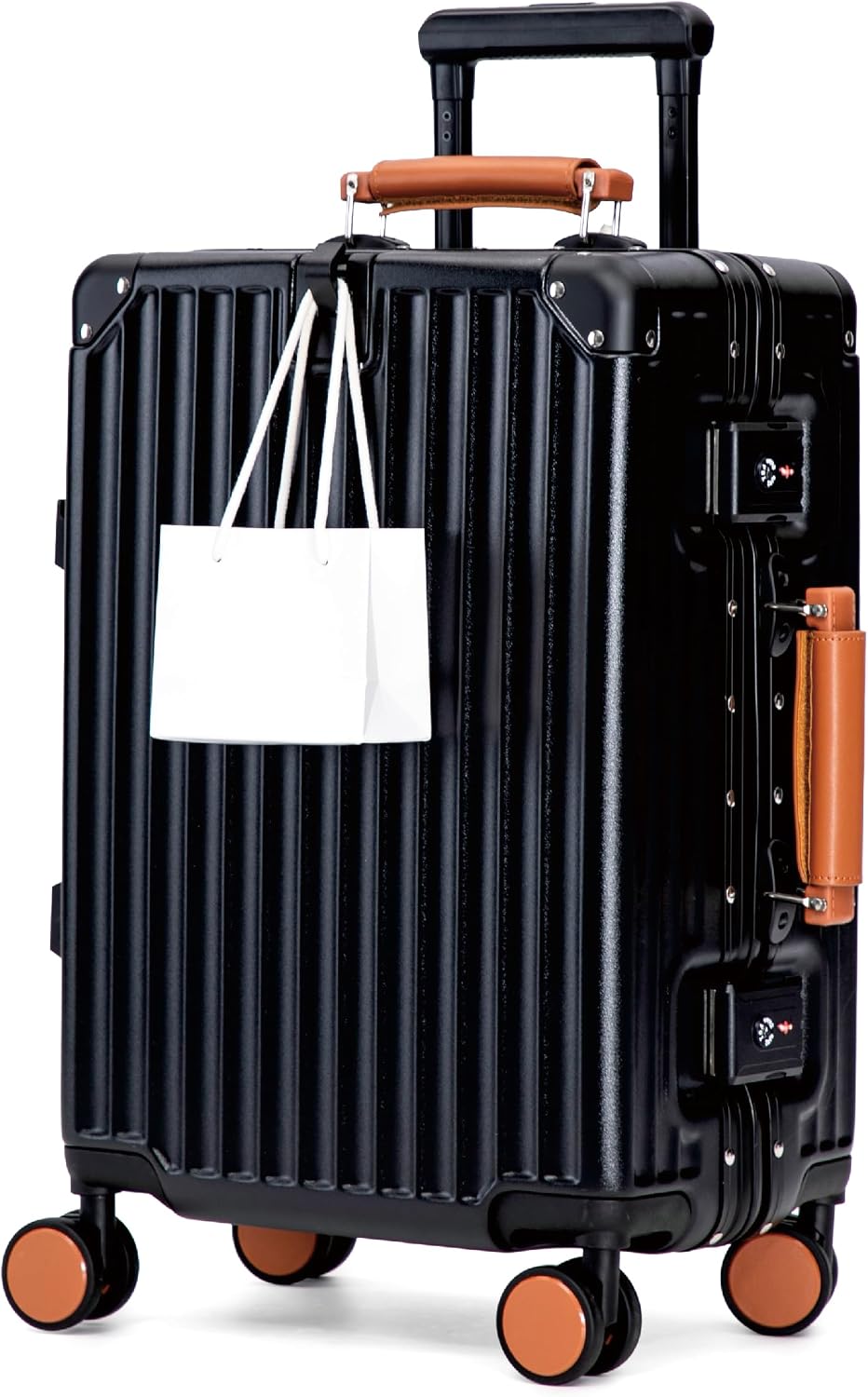 20" Hardside Carry On Luggage, Aluminum Frame, Heritage Black