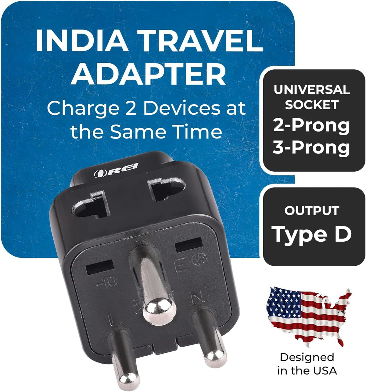 OREI US to India Type D Travel Adapter Plug, 2-in-1, CE, RoHS, 300 Pack