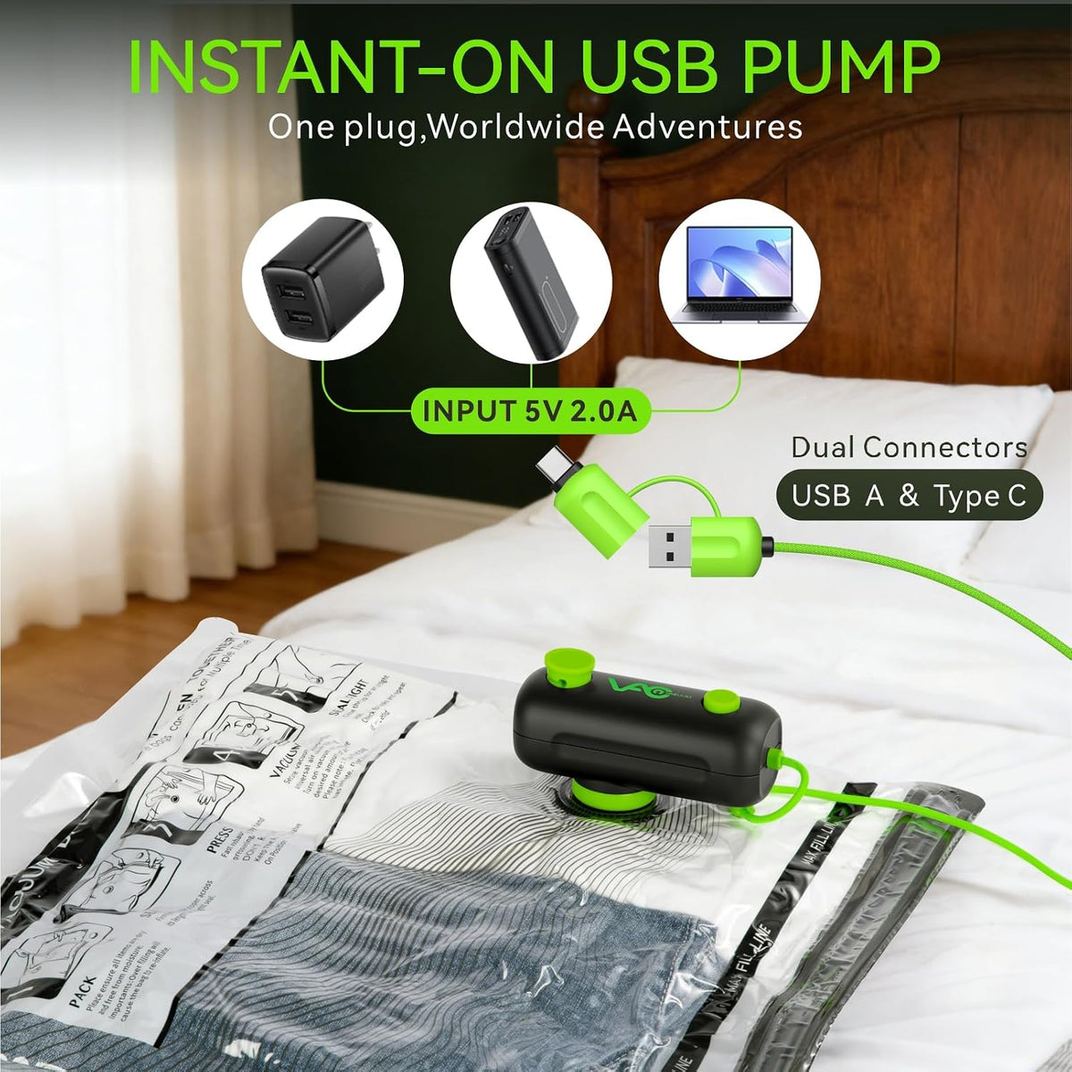 Vacuum Bags for Travel - USB Electric Pump, 15 Pack Carry-on Size Vacuum Seal Bags for Clothing - Space Saver Vacuum Storage Bags for Luggage, Travel Essentials.