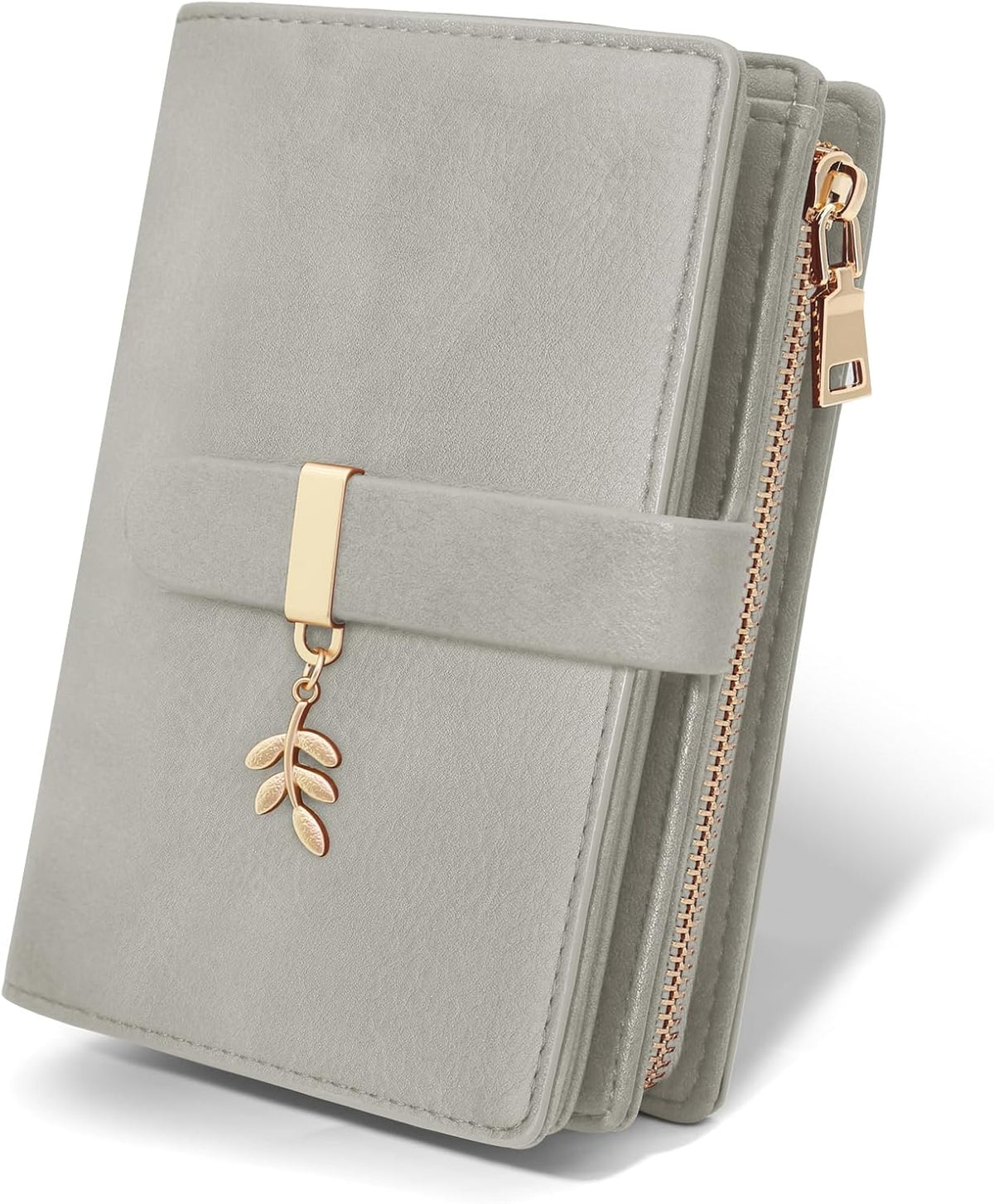 RFID Blocking Trifold Wallet for Women PU Leather Credit Card Holder Grey