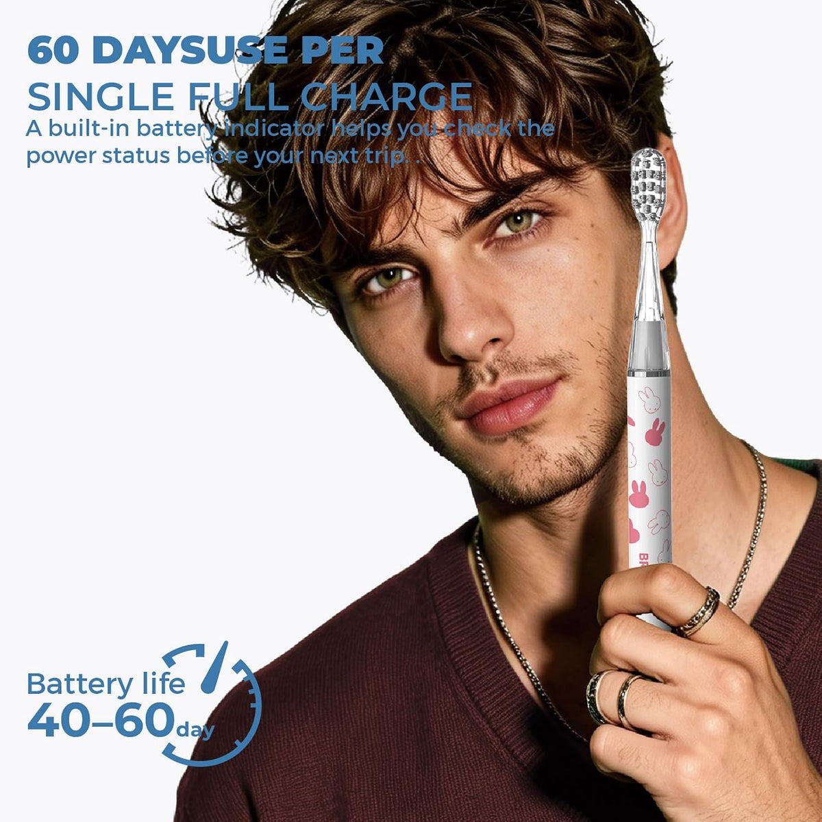 Miffy BRUSGO i4-Snap (Brush GO) Slim Electric Toothbrush Rechargeable Sonic 3 Modes, Travel Case&Ceramic Dock, 90Days Battery Soft Bristles 3 Brush Heads IPX7 Waterproof, Color-Miffy Light Pink
