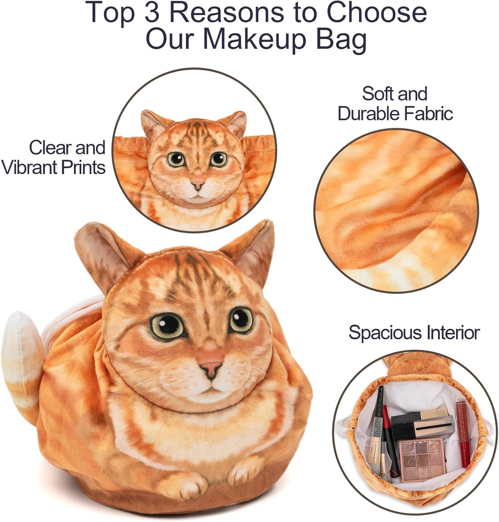 Drawstring Makeup Bag, Cute Cat Purses Wallet, Cat Lover Gifts for Women