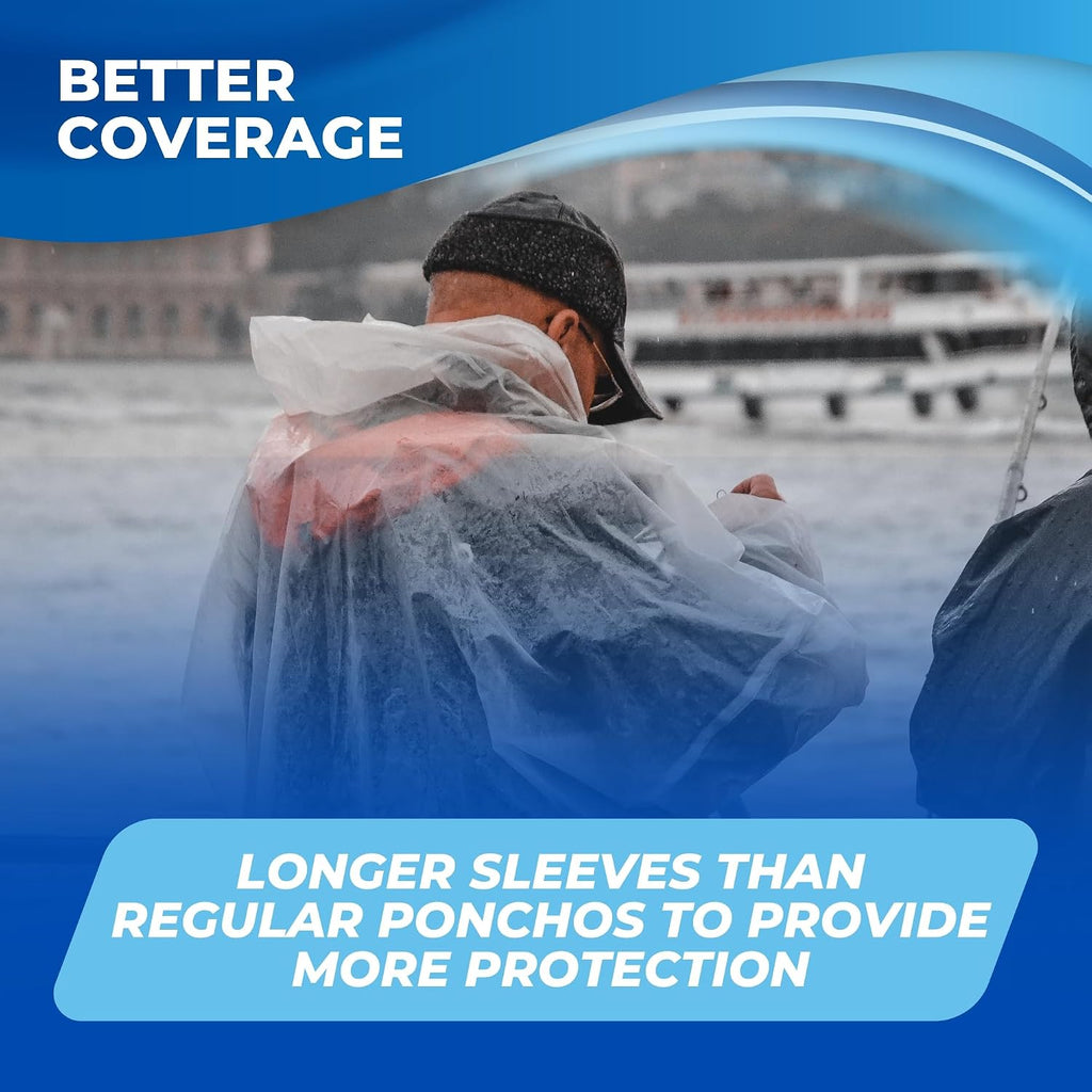 CloudTen Clear Rain Ponchos for Adults (4 Pack) | Thick and Compact Clear Disposable Rain Ponchos Family Pack - Camping Essentials and Good for Disney World Essentials