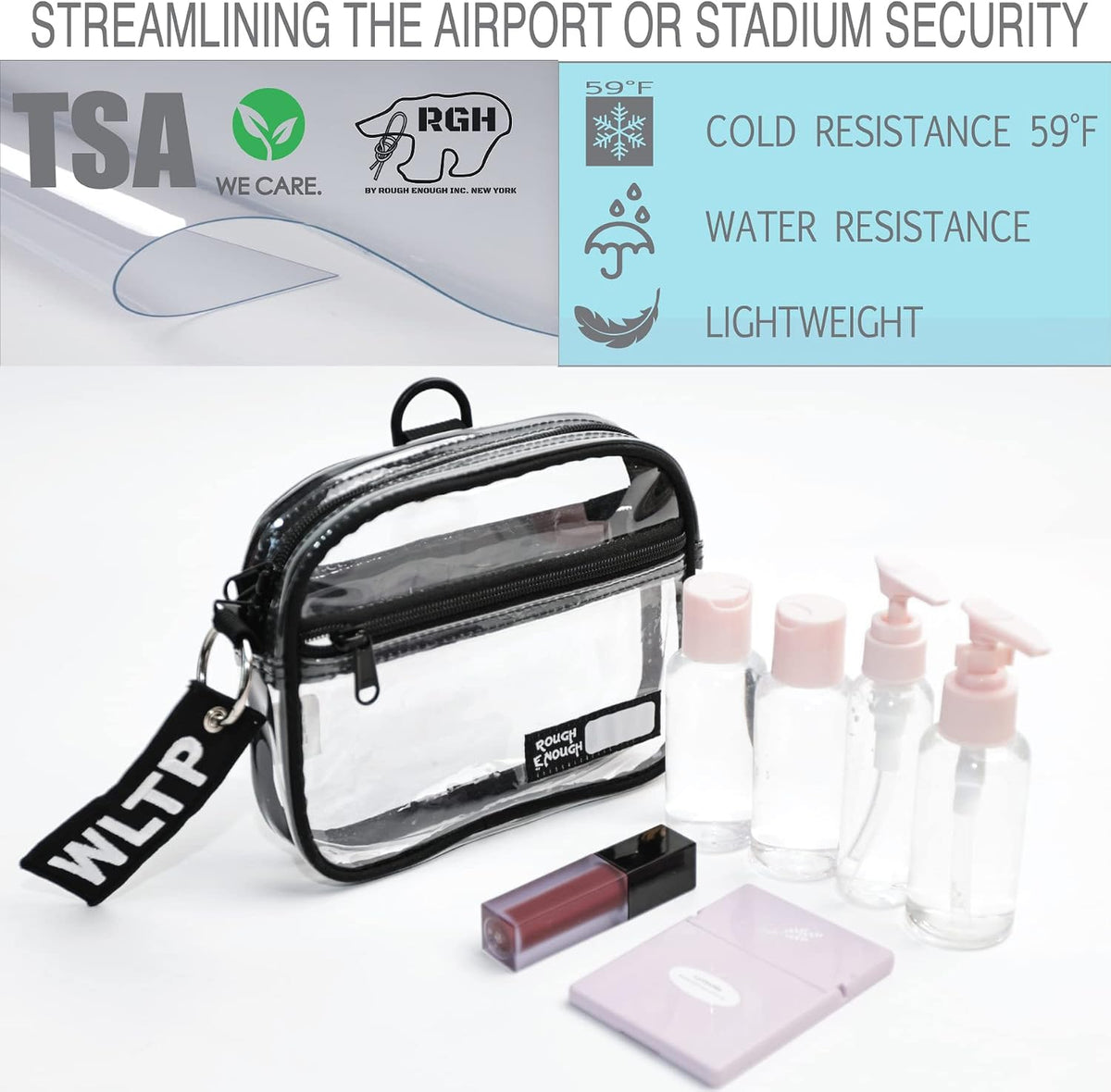 Rough Enough Clear Toiletry Bag Quart Size for Travel, Men Women