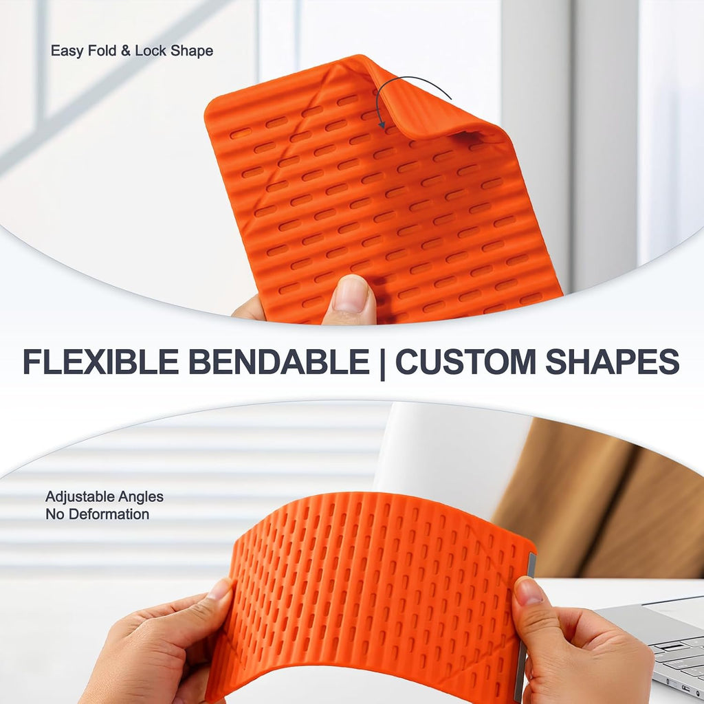 Foldable Phone Stand, Flexible Phone Holder Built-in Aluminum Anti-Slip Silicone Portable Phone Stand for Phone Tablet Laptop Bed Office Airplane Travel Orange