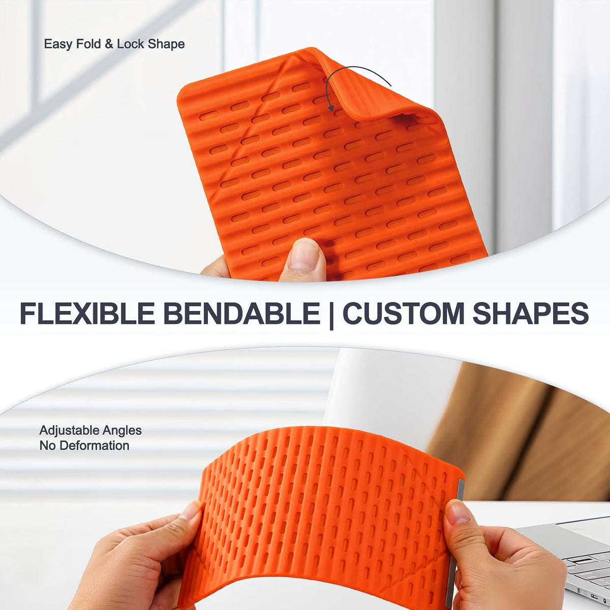 Foldable Phone Stand, Flexible Phone Holder Built-in Aluminum Anti-Slip Silicone Portable Phone Stand for Phone Tablet Laptop Bed Office Airplane Travel Orange-Black