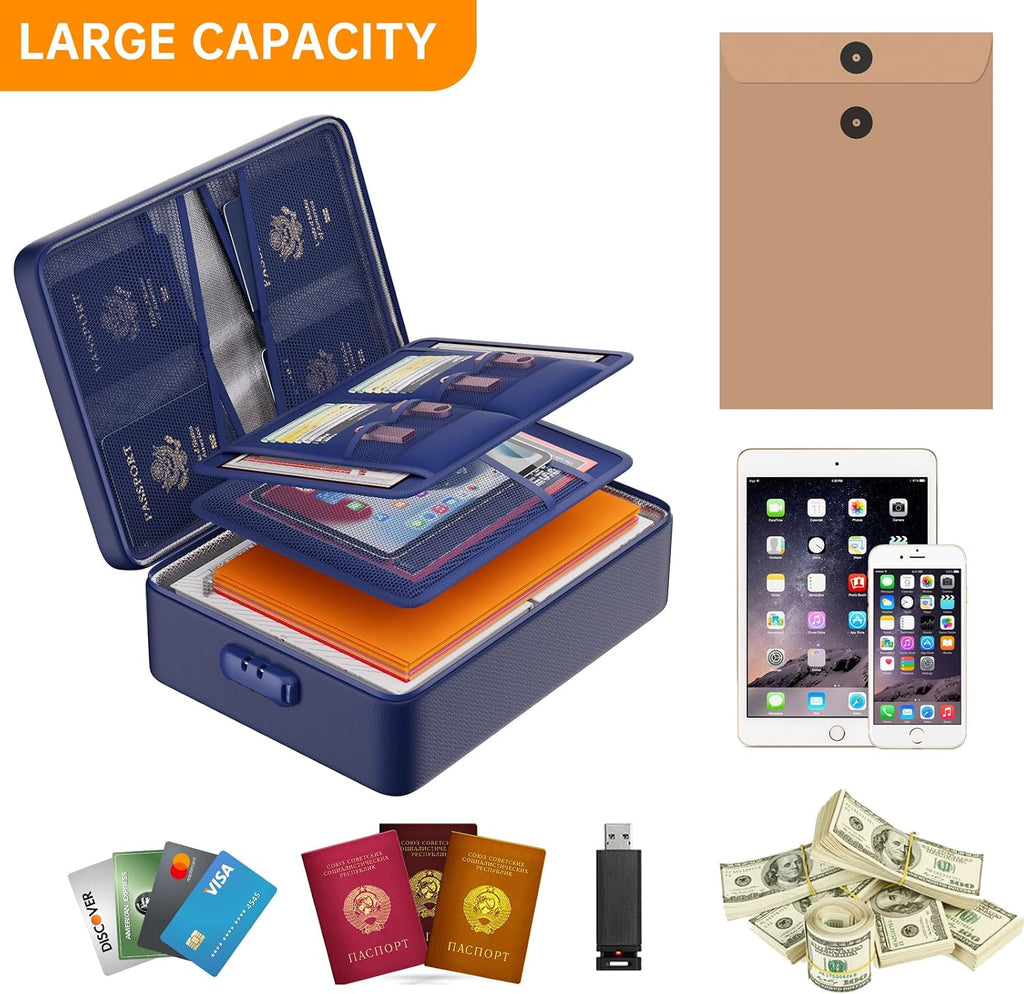 DocSafe 5200°F Fireproof Document Organizer Box with Lock, Blue (Soft)