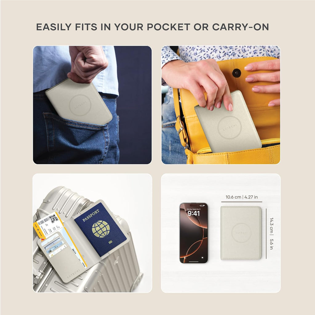 Satechi Passport Holder with Find My Tracking, 4-Slot Card Wallet, Sand