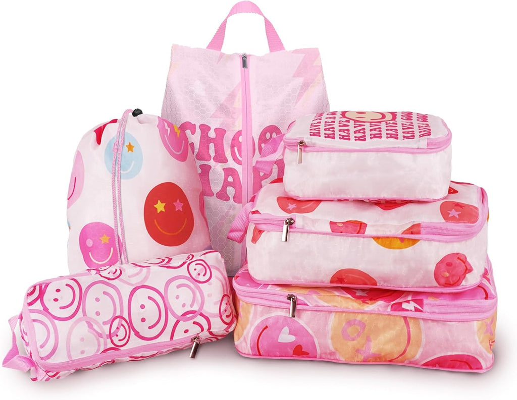 6 Pcs Compression Packing Cubes, Packing Cubes for Travel, Waterproof Luggage Organizer Bags Set, Cute Packaging Cubes for Women Kids Backpack Carry-Ons