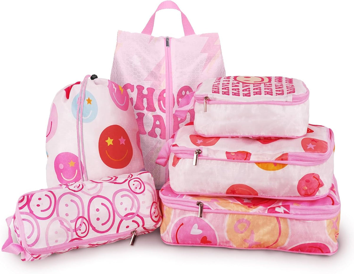 6 Pcs Compression Packing Cubes, Packing Cubes for Travel, Waterproof Luggage Organizer Bags Set, Cute Packaging Cubes for Women Kids Backpack Carry-Ons