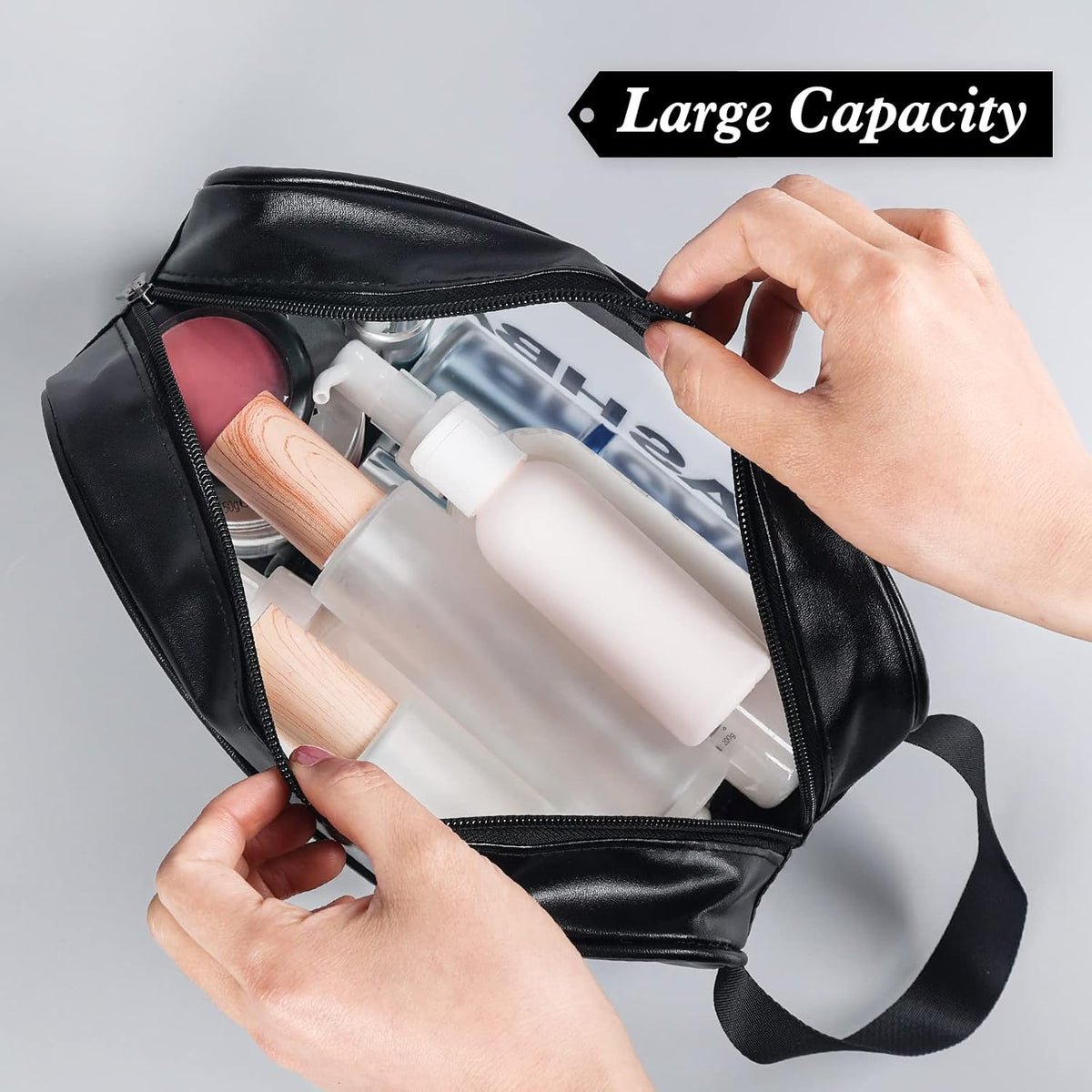 YuanCheng 4pcs PU Leather Portable Toiletry Bags with Handle, Translucent Waterproof travel Make up Bags for Women, Large Capacity Travel Cosmetic Bags