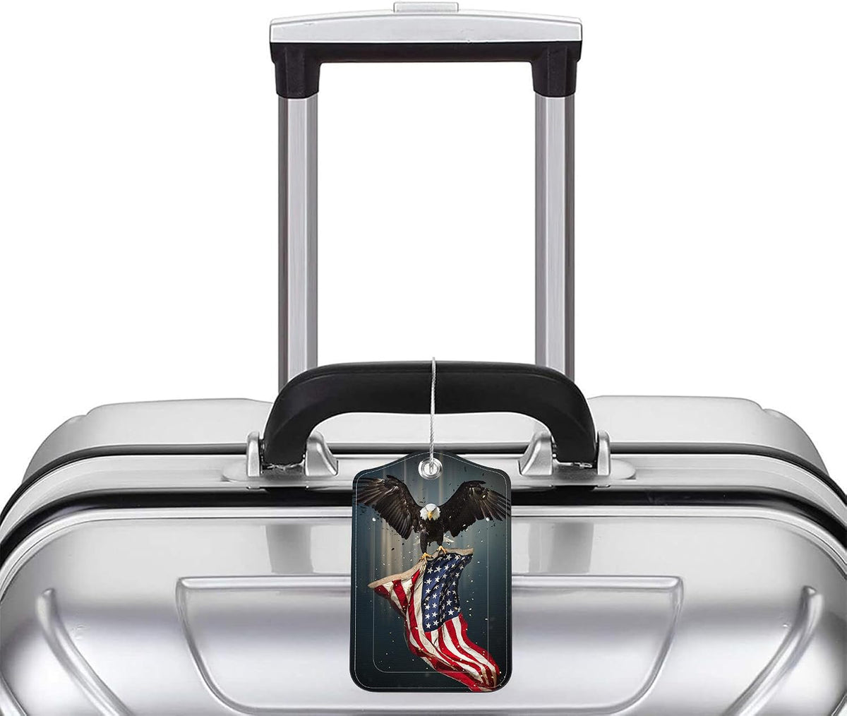 American Flag and Bald Eagle Luggage Tag for Suitcase 2 Pack Leather Luggage Tag with Privacy Flap Name ID Label and Metal Loop for Women Men Travel