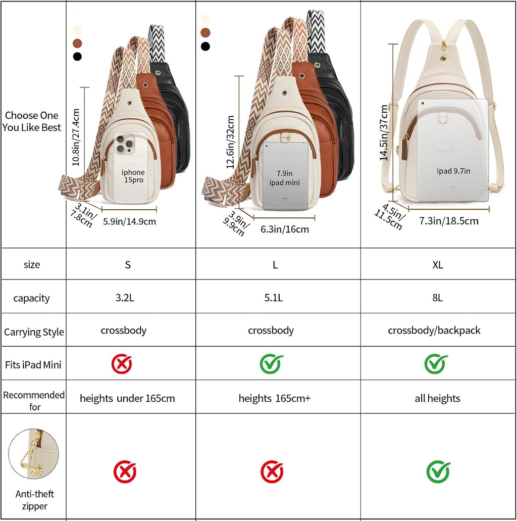 OSOCE Crossbody Bag for Women, Sling Bag Anti Theft, PU Leather Chest Purse