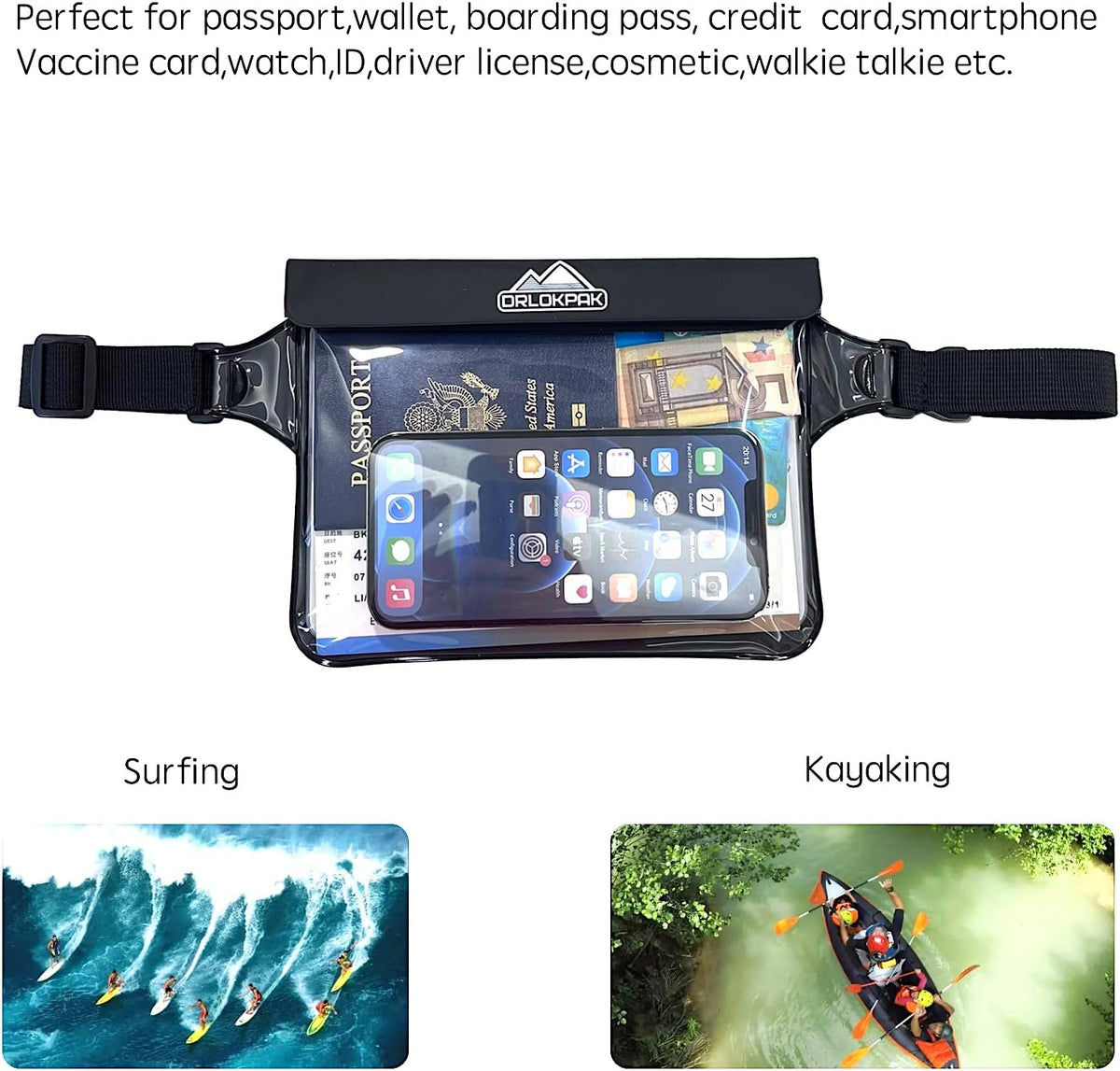DRLOKPAK Waterproof Fanny Pack Waist Bag Pouch For Phone Passport Wallet
