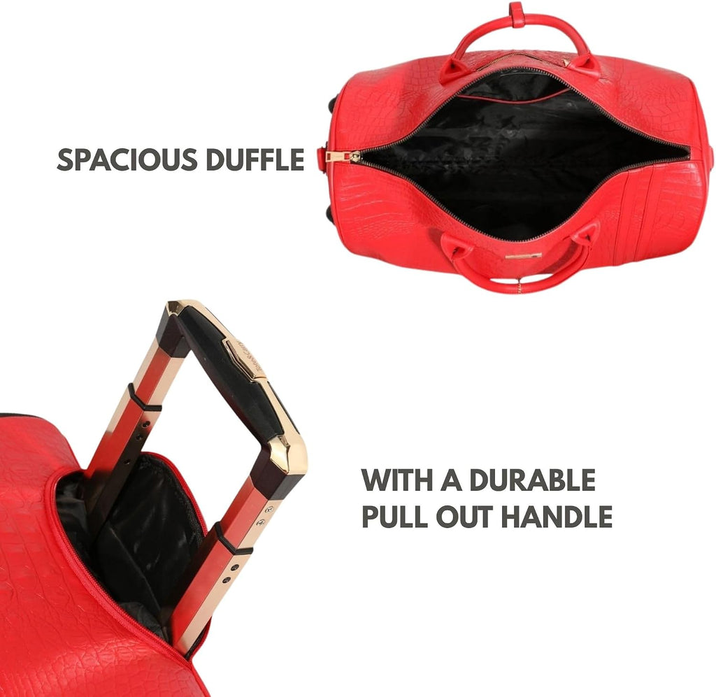 Tote&Carry Apollo 2 Large Rolling Duffle Bag with Wheels, Carry-On Roll Duffel for Travel, Gym, Sports, Daily, Weekend & All-Purpose Use for Men & Women (Crocodile Skin, Red)