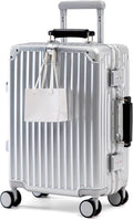 22" Small Hardside Checked Luggage, Aluminum Frame, Executive Silver