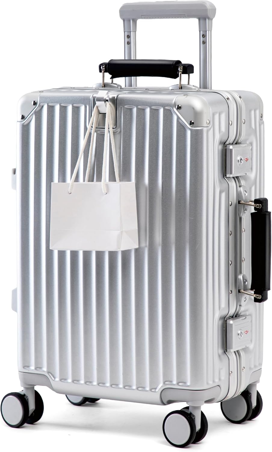 22" Small Hardside Checked Luggage, Aluminum Frame, Executive Silver