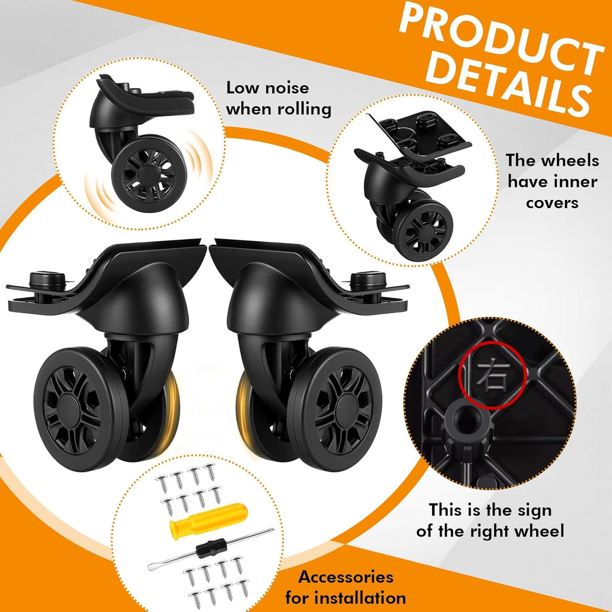 Shinylin 4 Pcs Luggage Suitcase Swivel Caster Wheel Replacement Parts Suitcase Repair Spinner with Screw Replacement, Left and Right Wheels Mute Bearing Swivel for Luggage