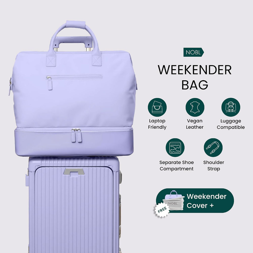 Nobl Travel Weekender Bag for Women & Men, Large Carry-On Duffel, Lavender