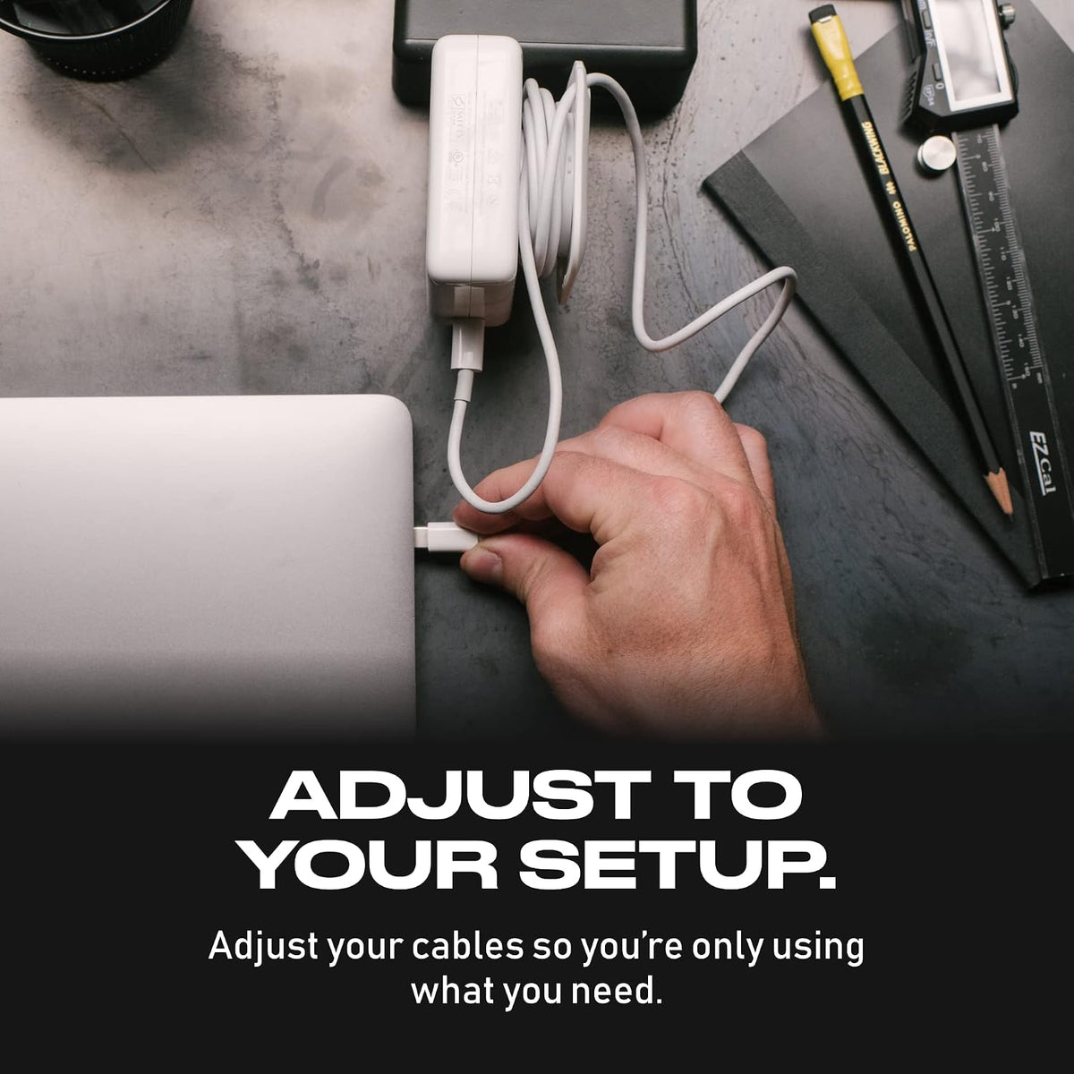 Fuse Reel The Side Kick Collapsible Charger Organizer With USB-C Right Angle Adapter Compatible with MacBook and PC charging cords and adapter cable management best computer winder (White w/Adapter)