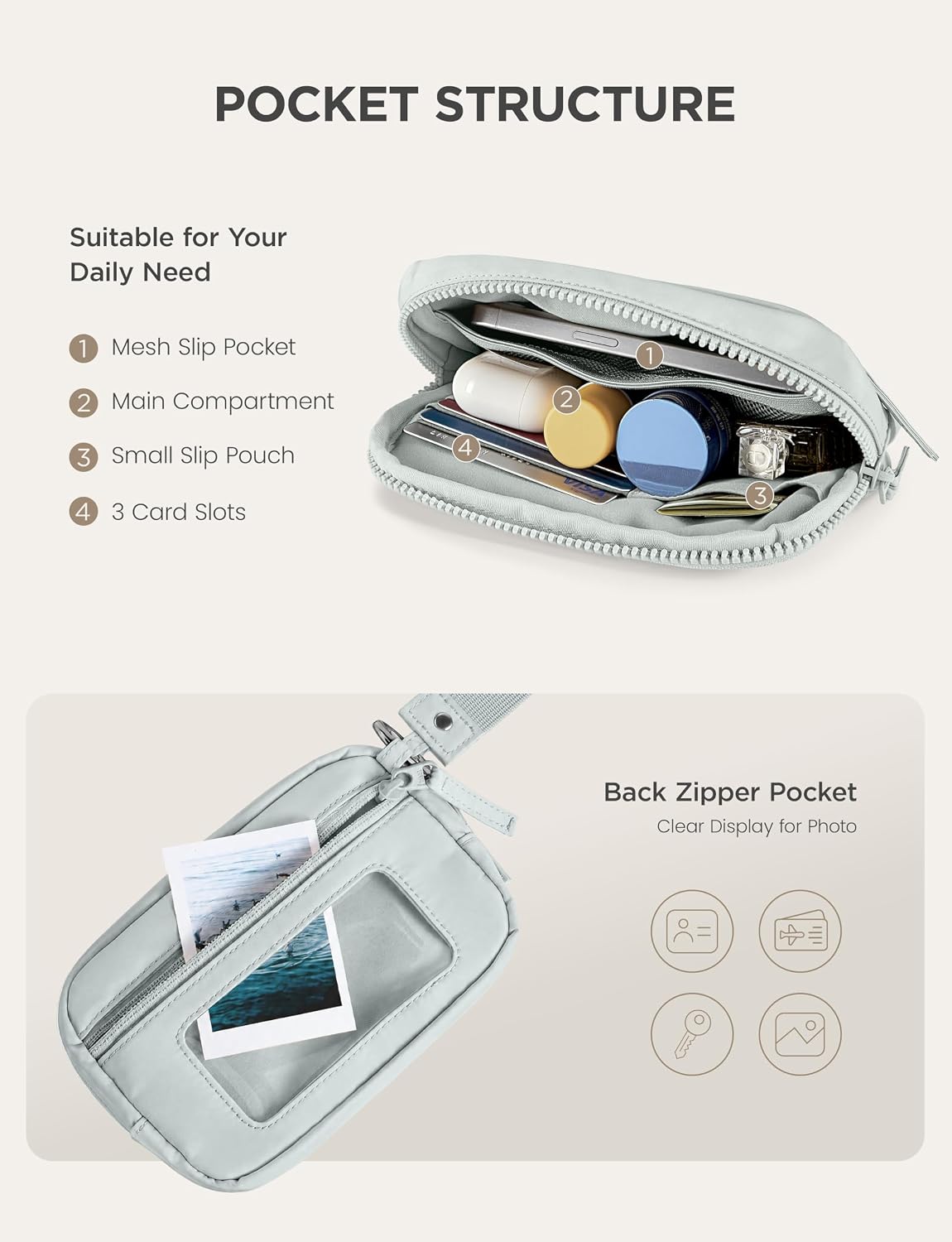 Uselike Womens Wallet Card Holder Purse with Zipper Quilted Phone Wallet RFID Blocking Small Wristlet Wallets for Everyday, Travel (Dawn Grey, Small)