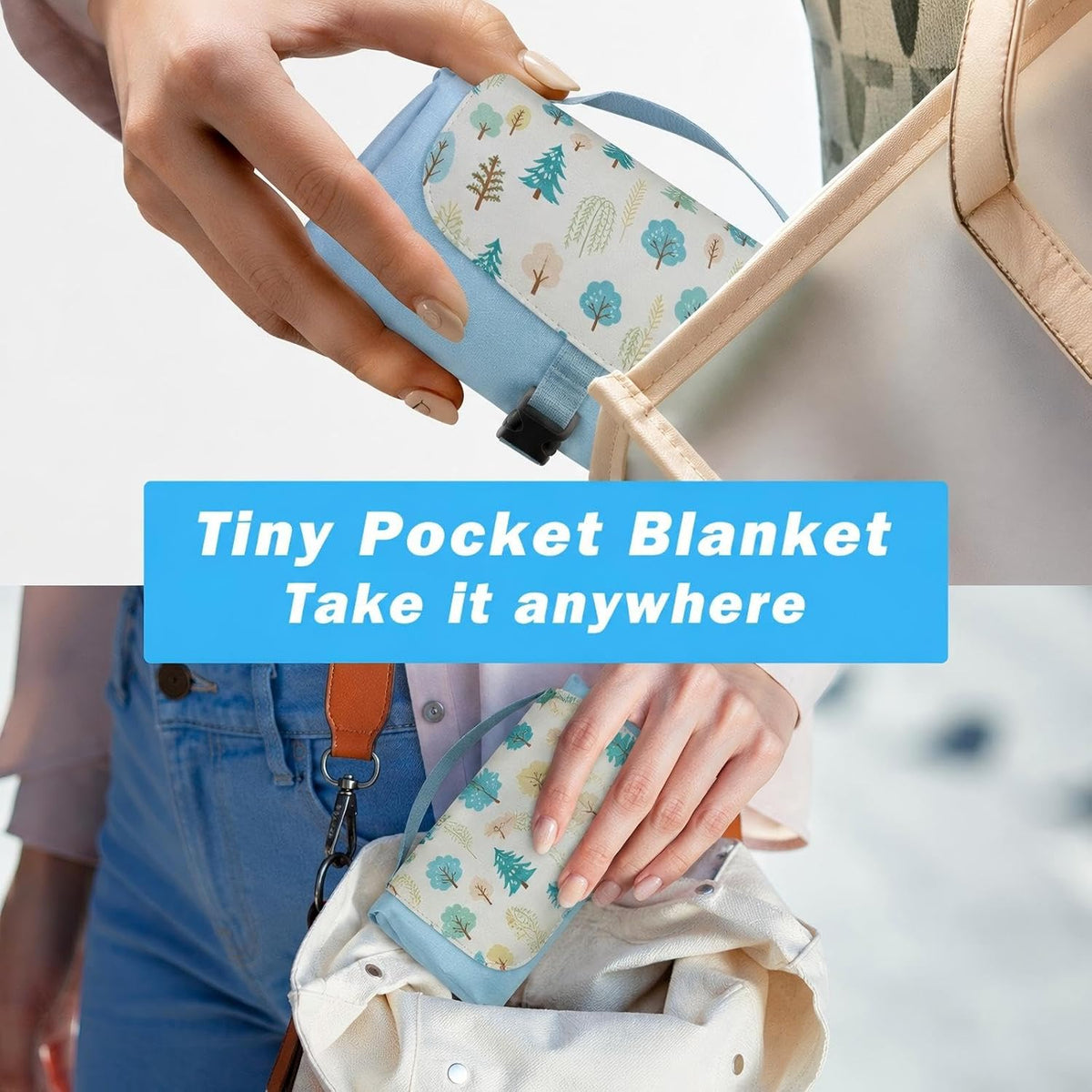 Waterproof Picnic Blanket, Small Beach Picnic Tarp, Foldable with 4 Stakes